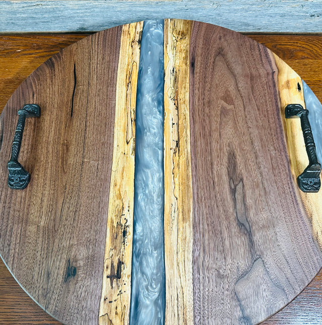Handcrafted Black Walnut and Mother of Pearl Resin Serving Tray