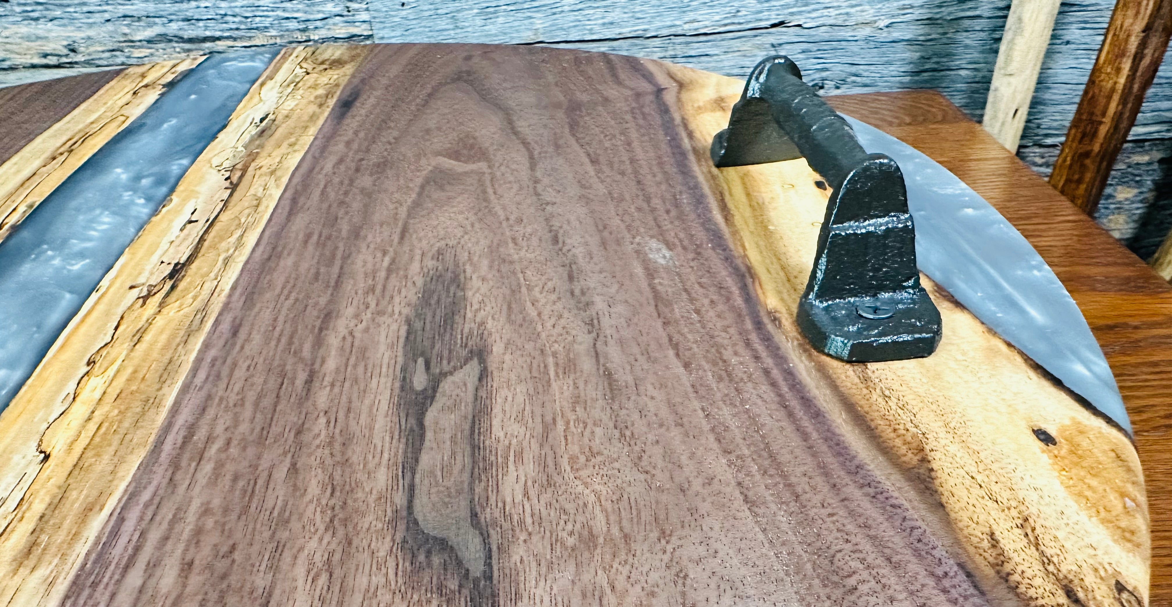 Handcrafted Black Walnut and Mother of Pearl Resin Serving Tray