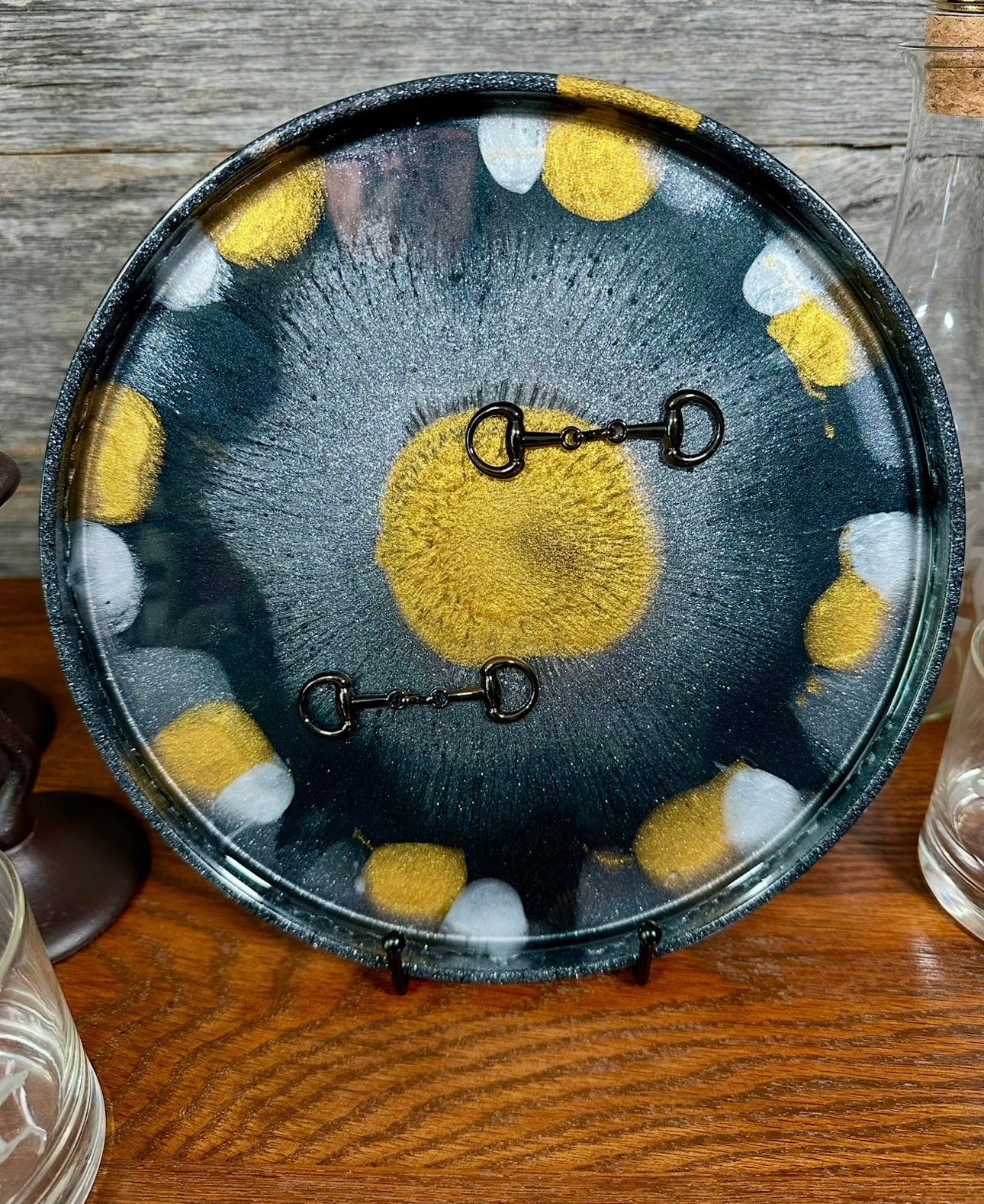 Handcrafted Equine Themed Round Resin Decorative Trays