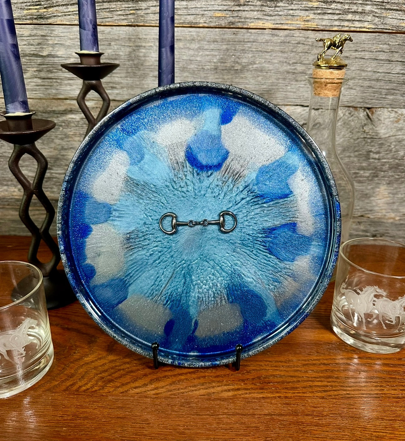 Handcrafted Equine Themed Round Resin Decorative Trays