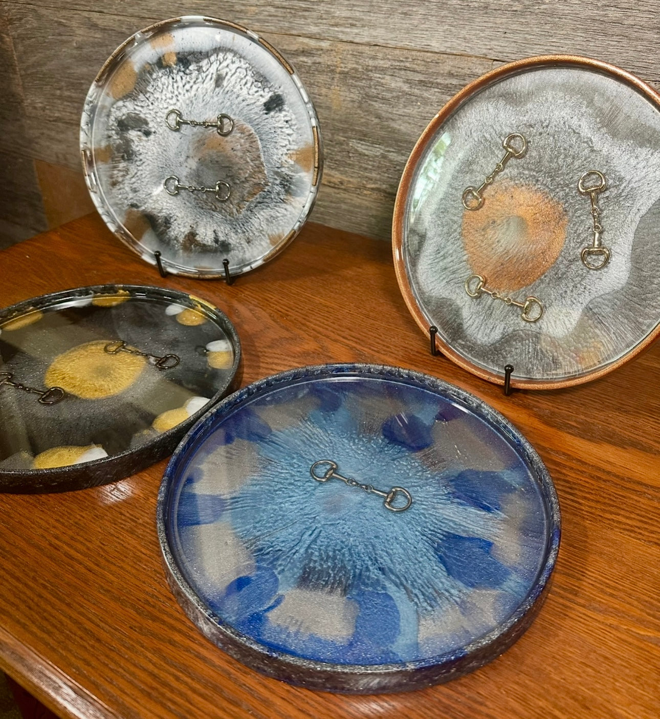 Handcrafted Equine Themed Round Resin Decorative Trays