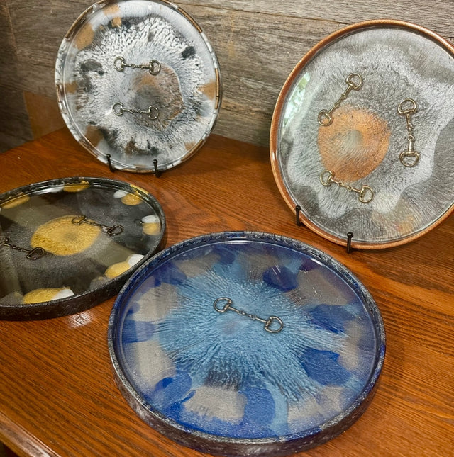 Handcrafted Equine Themed Round Resin Decorative Trays
