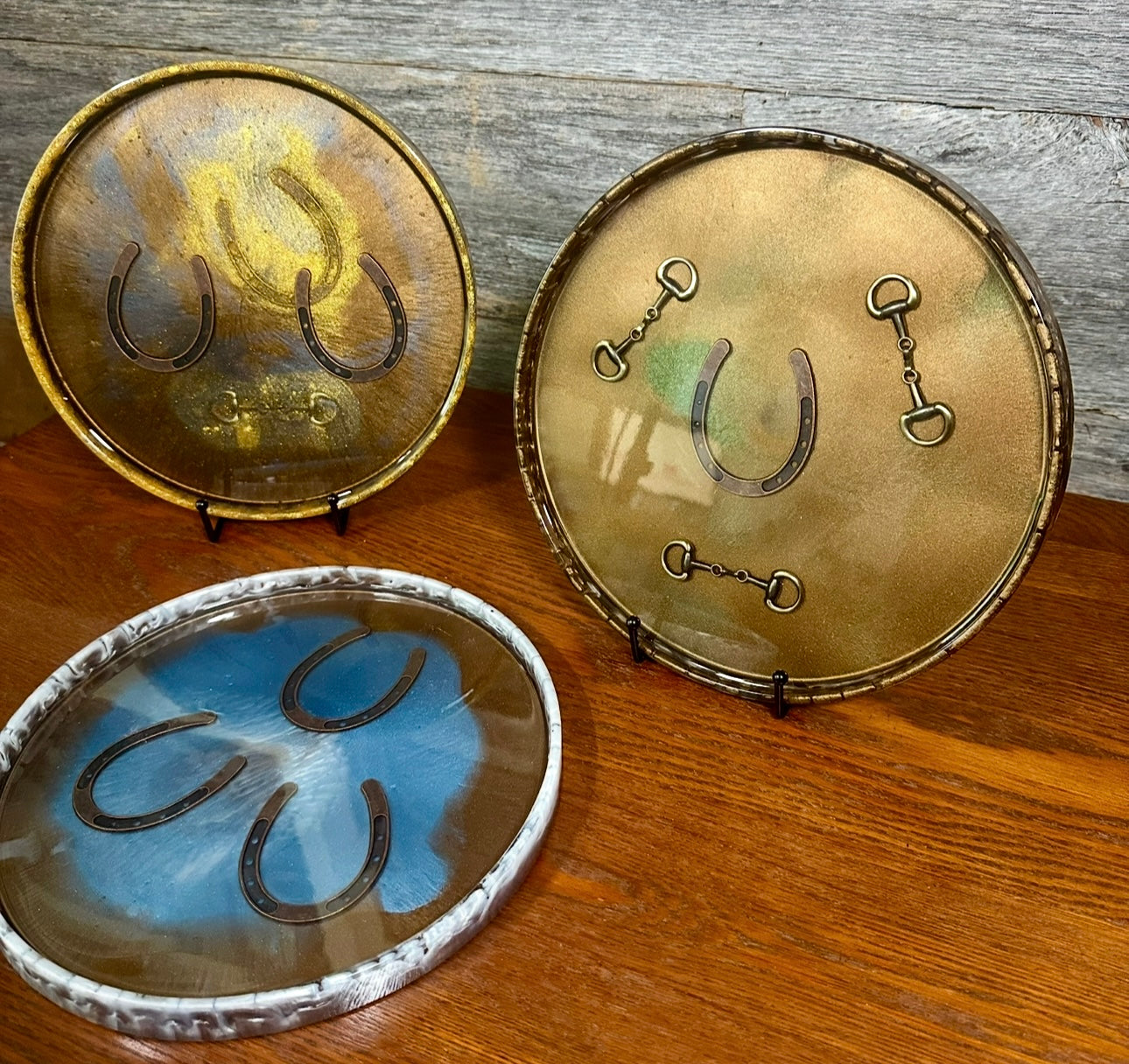 Handcrafted Equine Themed Round Resin Decorative Trays