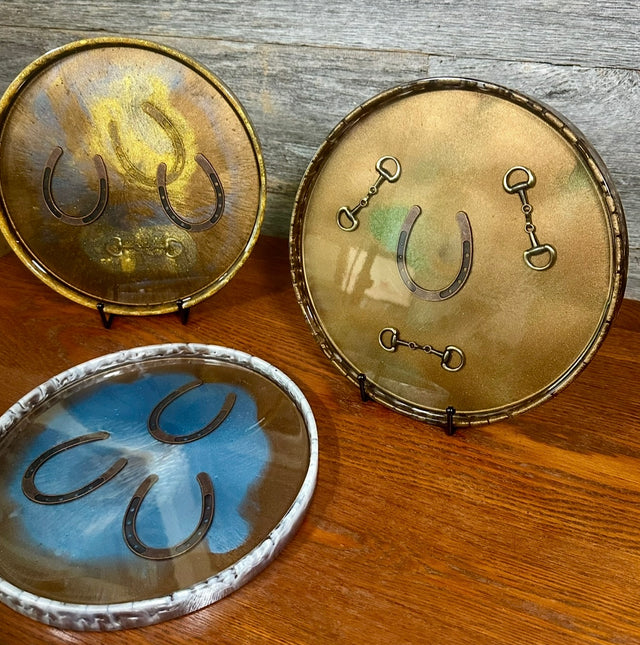 Handcrafted Equine Themed Round Resin Decorative Trays