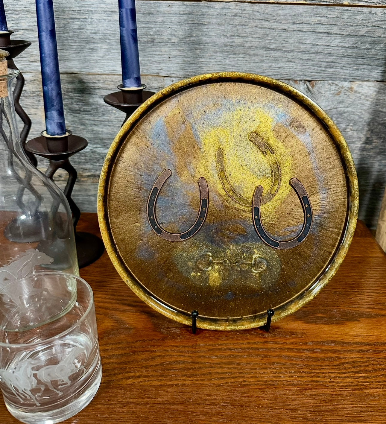 Handcrafted Equine Themed Round Resin Decorative Trays