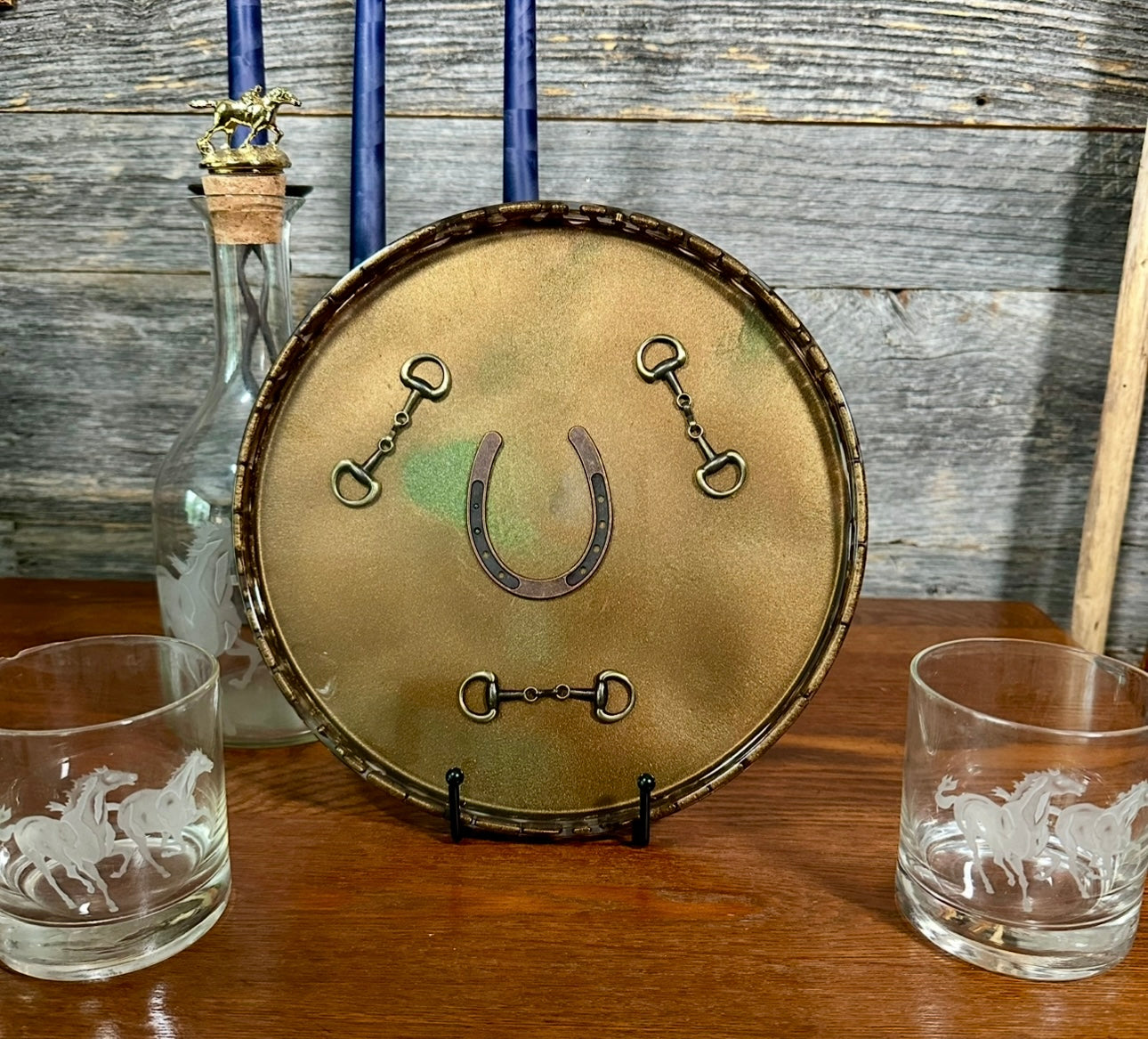 Handcrafted Equine Themed Round Resin Decorative Trays
