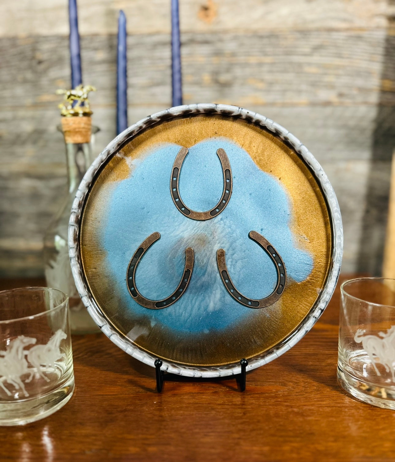 Handcrafted Equine Themed Round Resin Decorative Trays