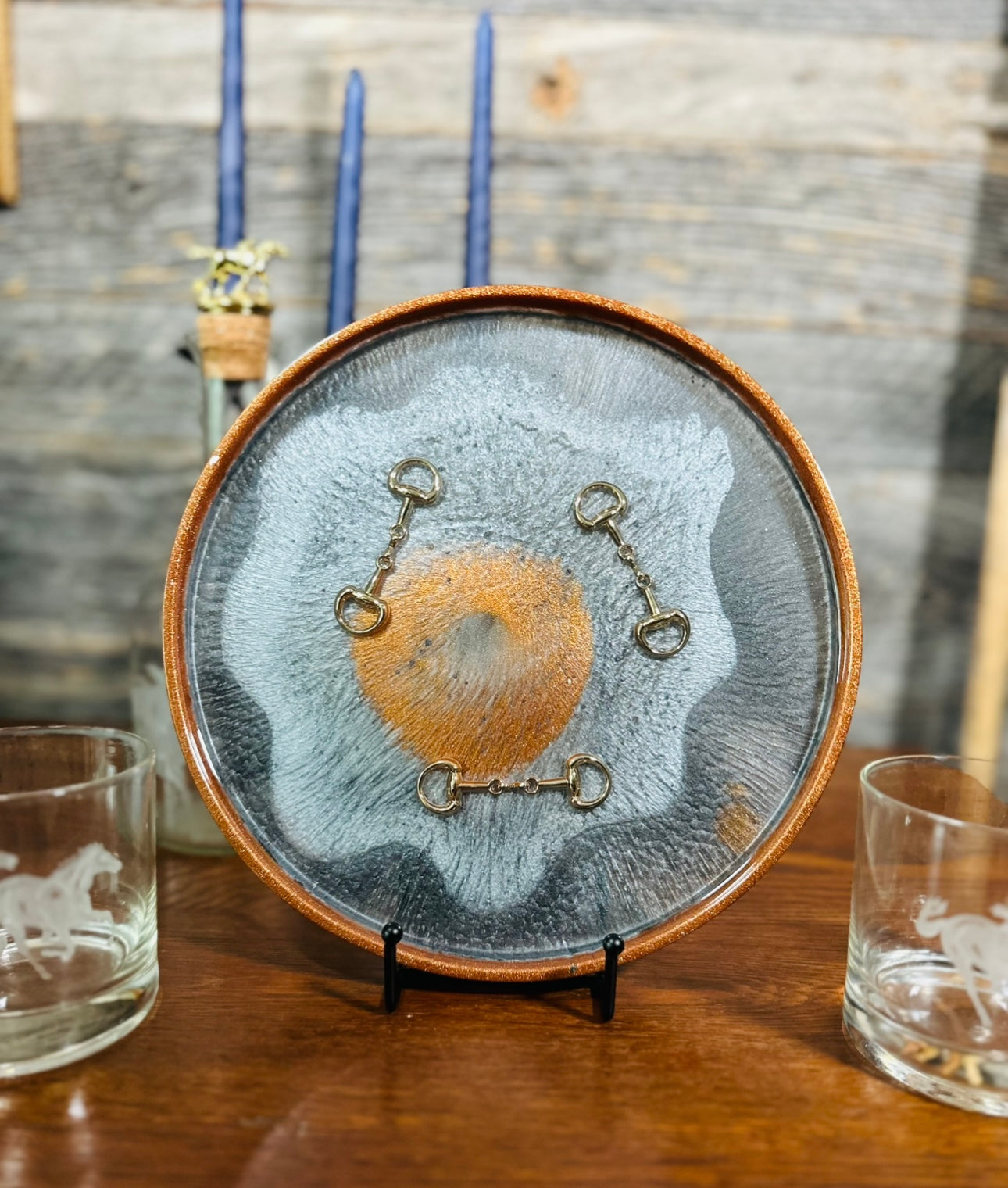 Handcrafted Equine Themed Round Resin Decorative Trays