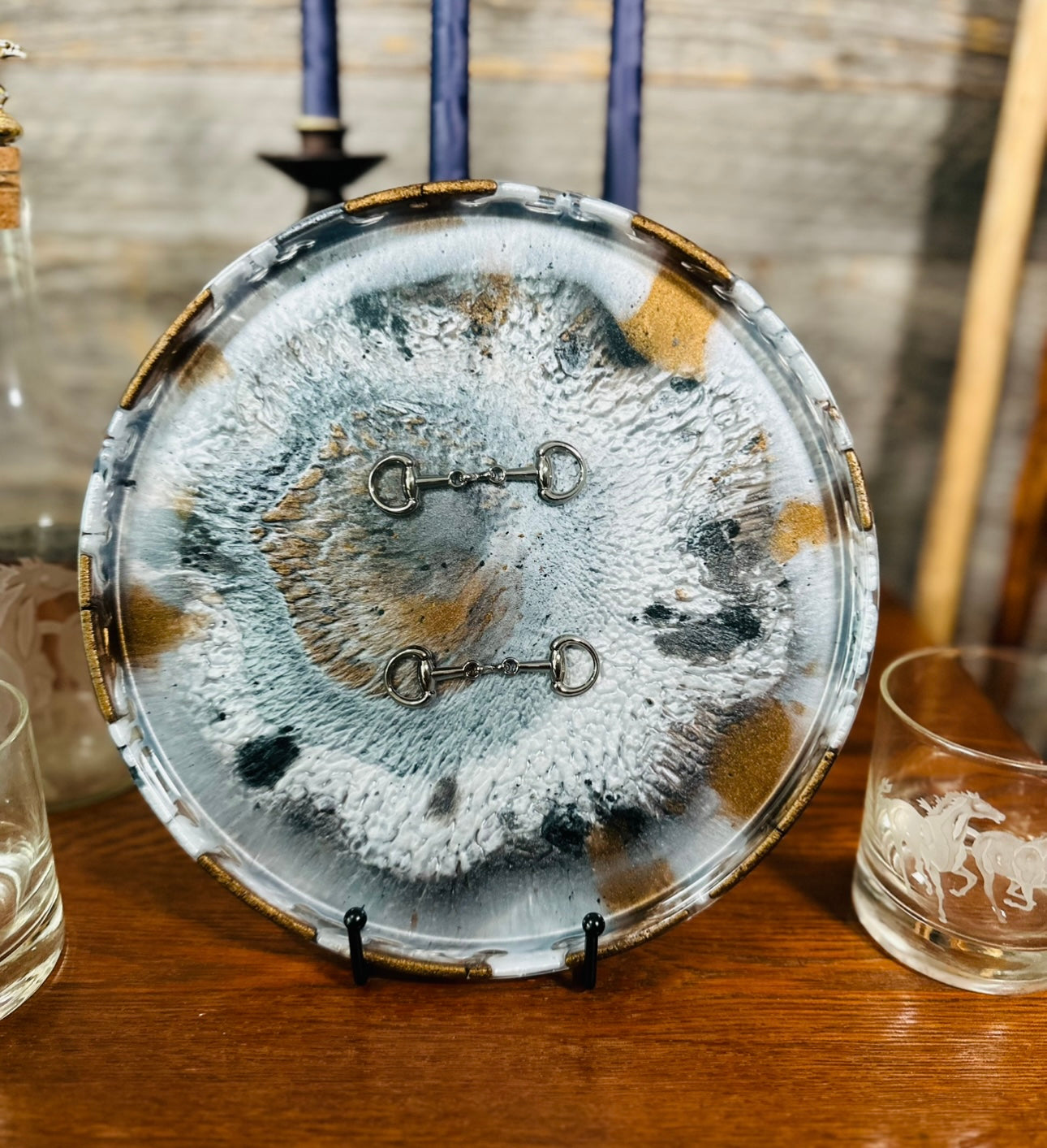 Handcrafted Equine Themed Round Resin Decorative Trays