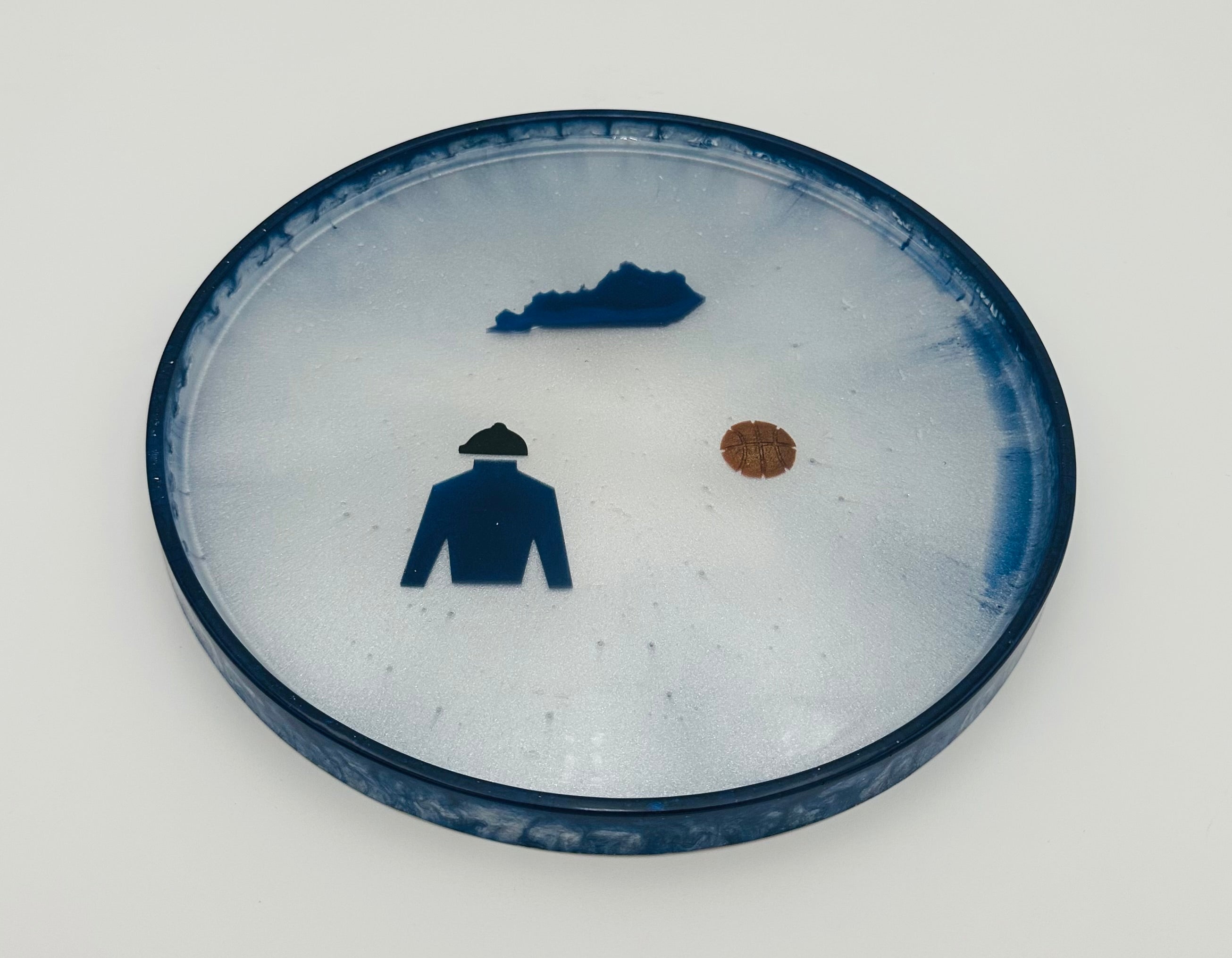 Handcrafted Kentucky Blue and White Round Resin Decorative Trays