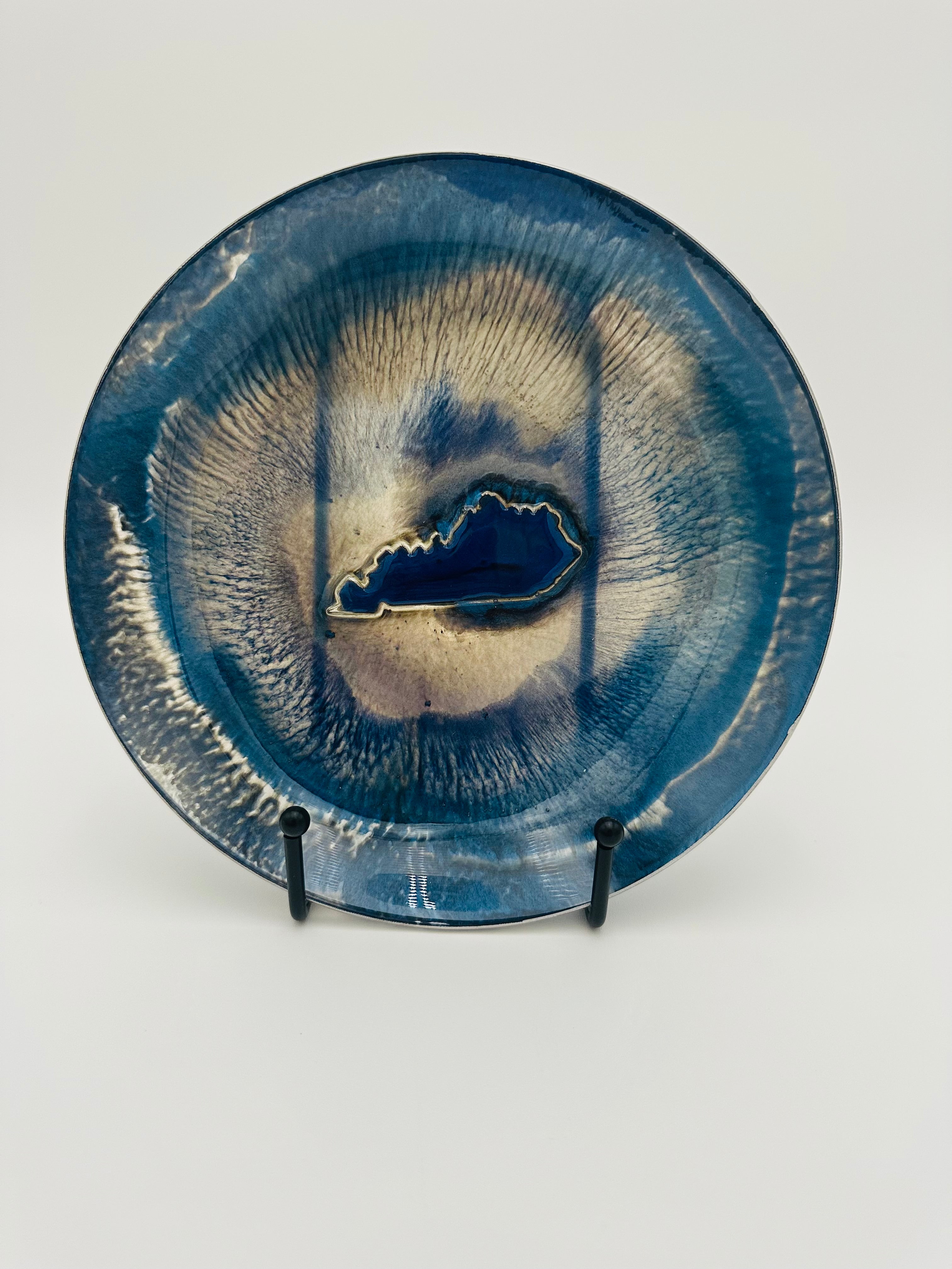 Handcrafted Kentucky Blue Resin Large Bowls with White Kentucky resin Inlay