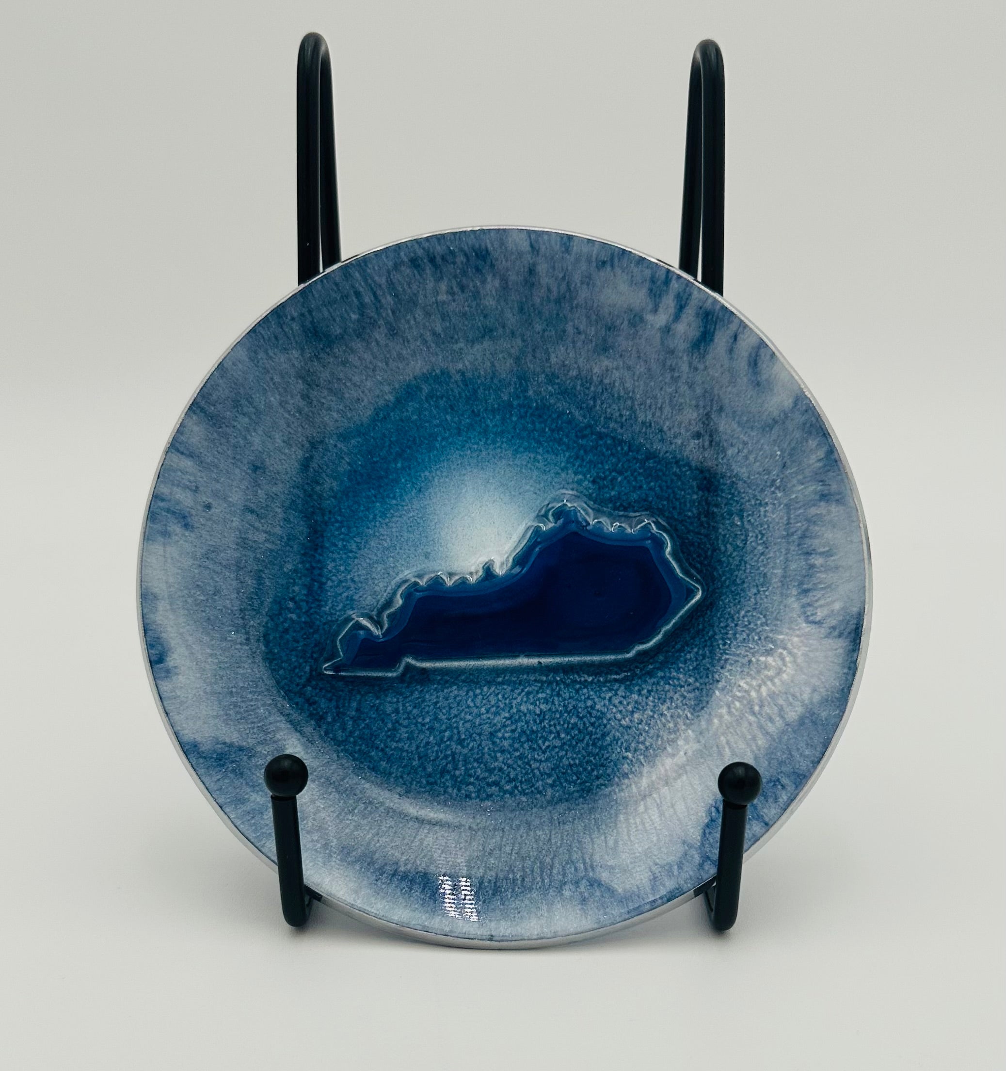 Handcrafted Kentucky Blue and White Resin Art Bowl with inlaid Kentucky - small