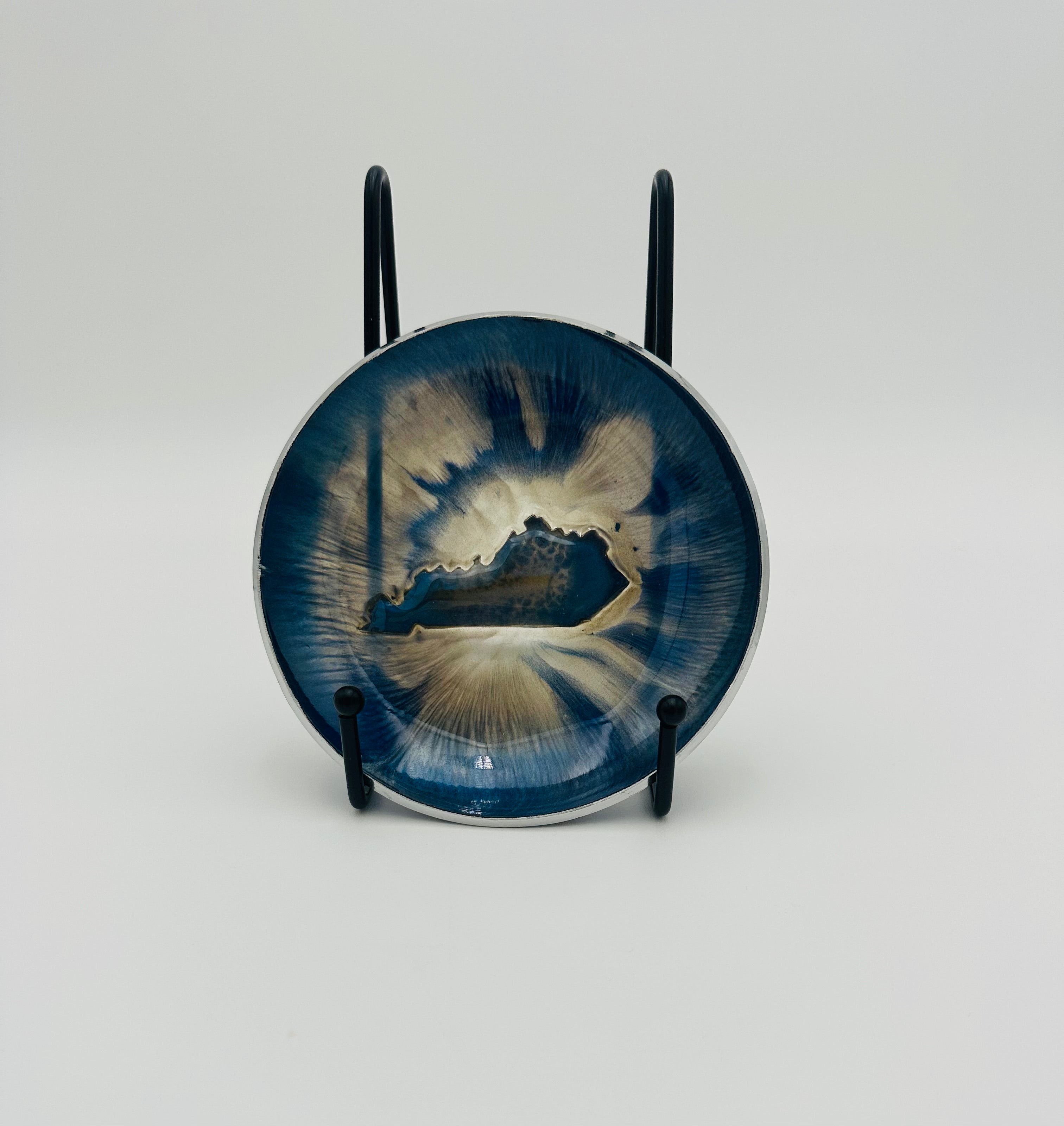 Handcrafted Kentucky Blue and White Resin Art Bowl with inlaid Kentucky - small