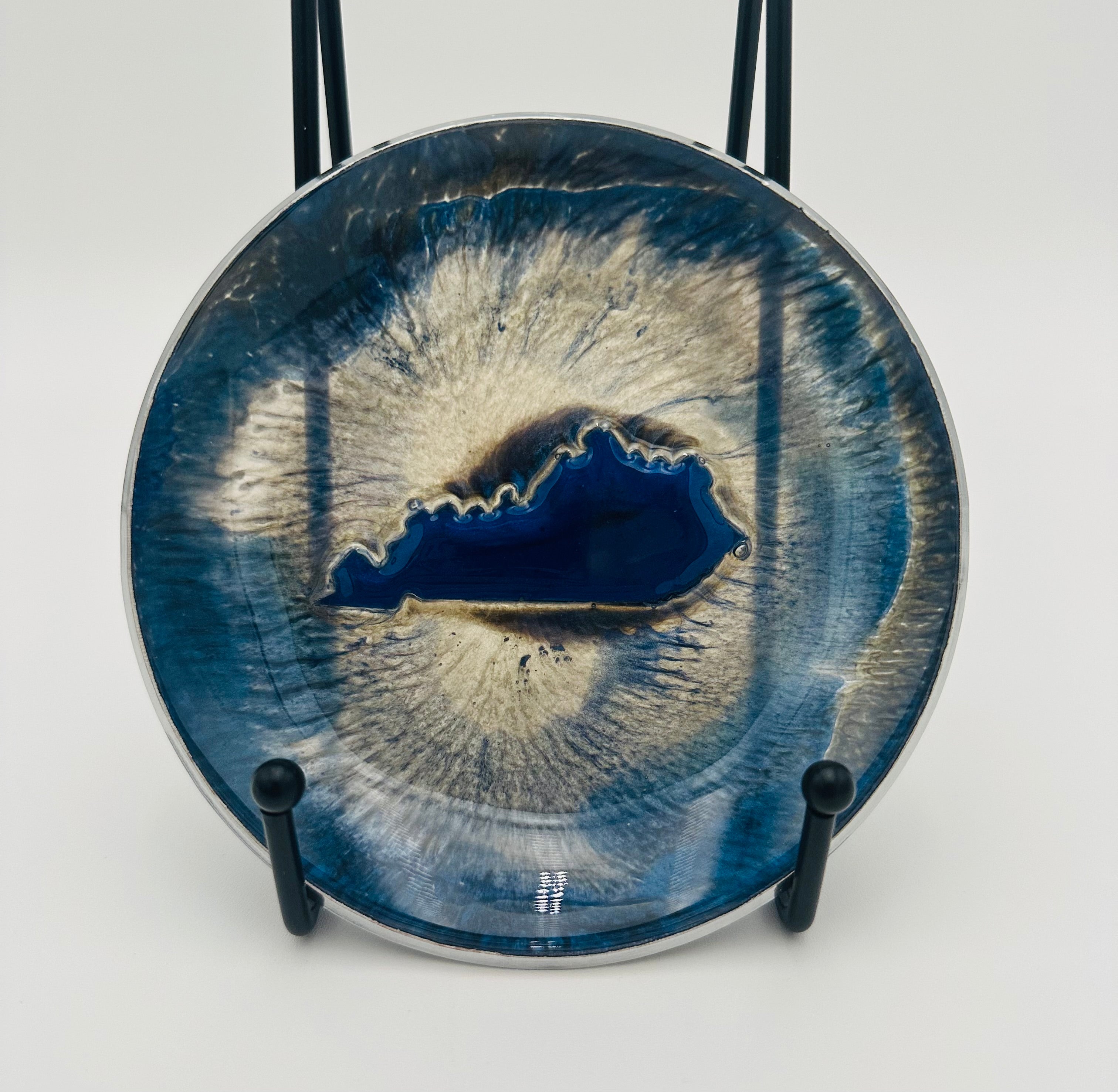 Handcrafted Kentucky Blue and White Resin Art Bowl with inlaid Kentucky - small
