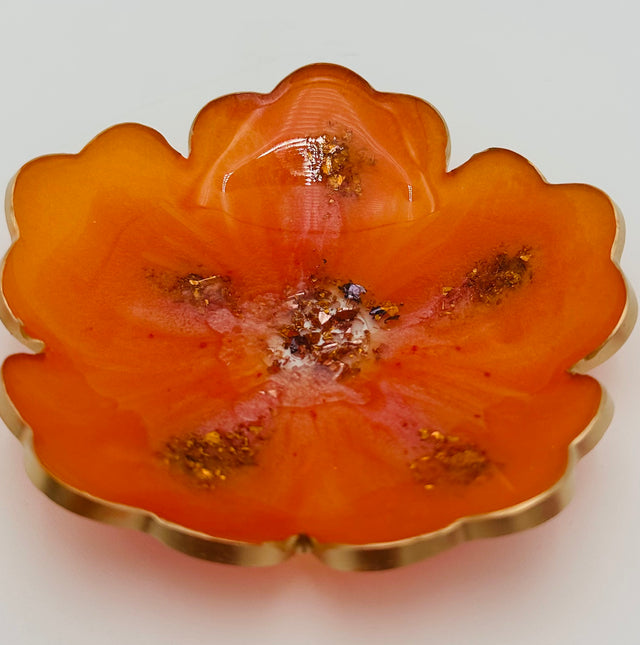 Small Resin Flower Bowl -Trimmed in Gold, Bronze, or Silver