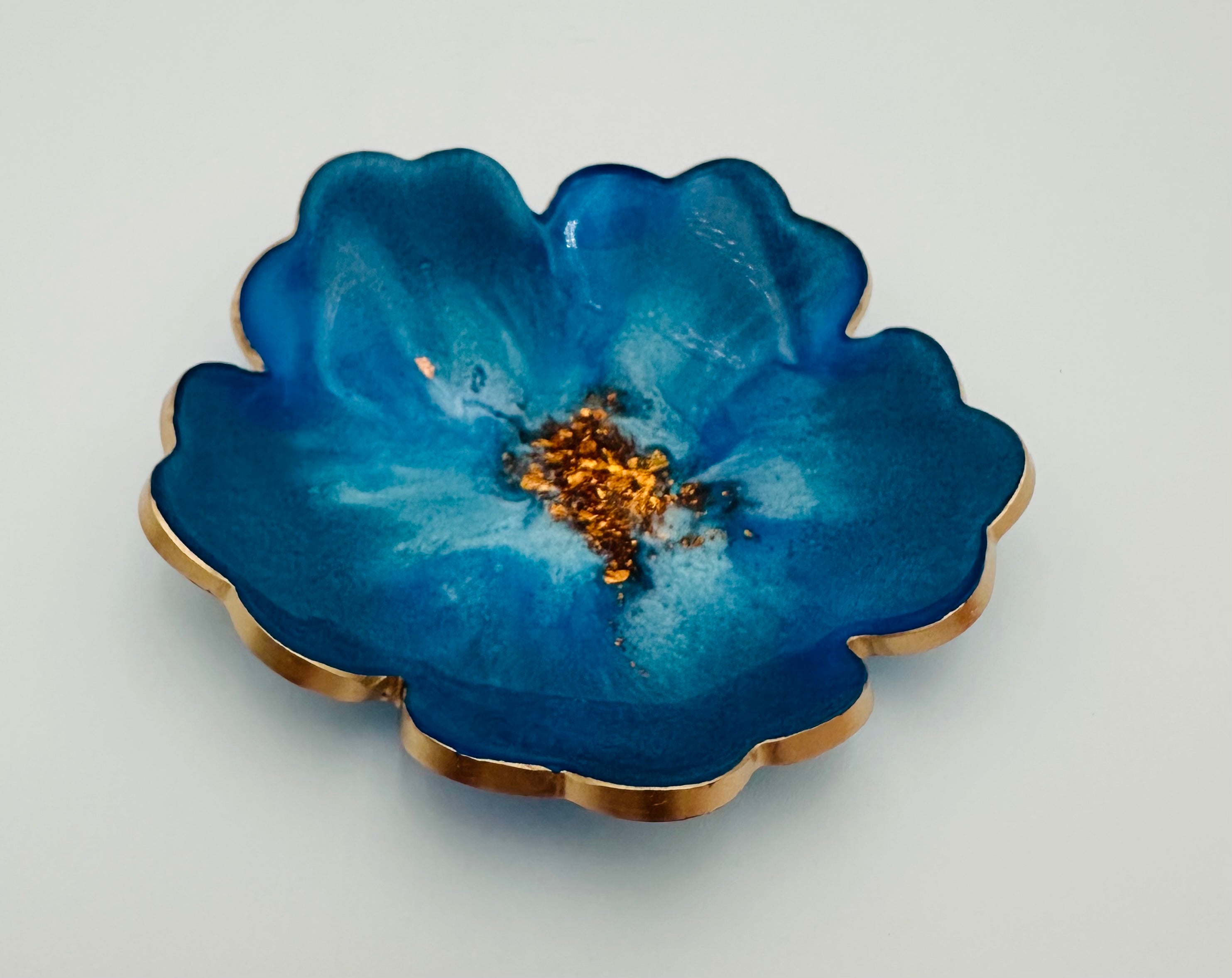 Small ResinFlower Bowl -Trimmed in Gold, Bronze, or Silver