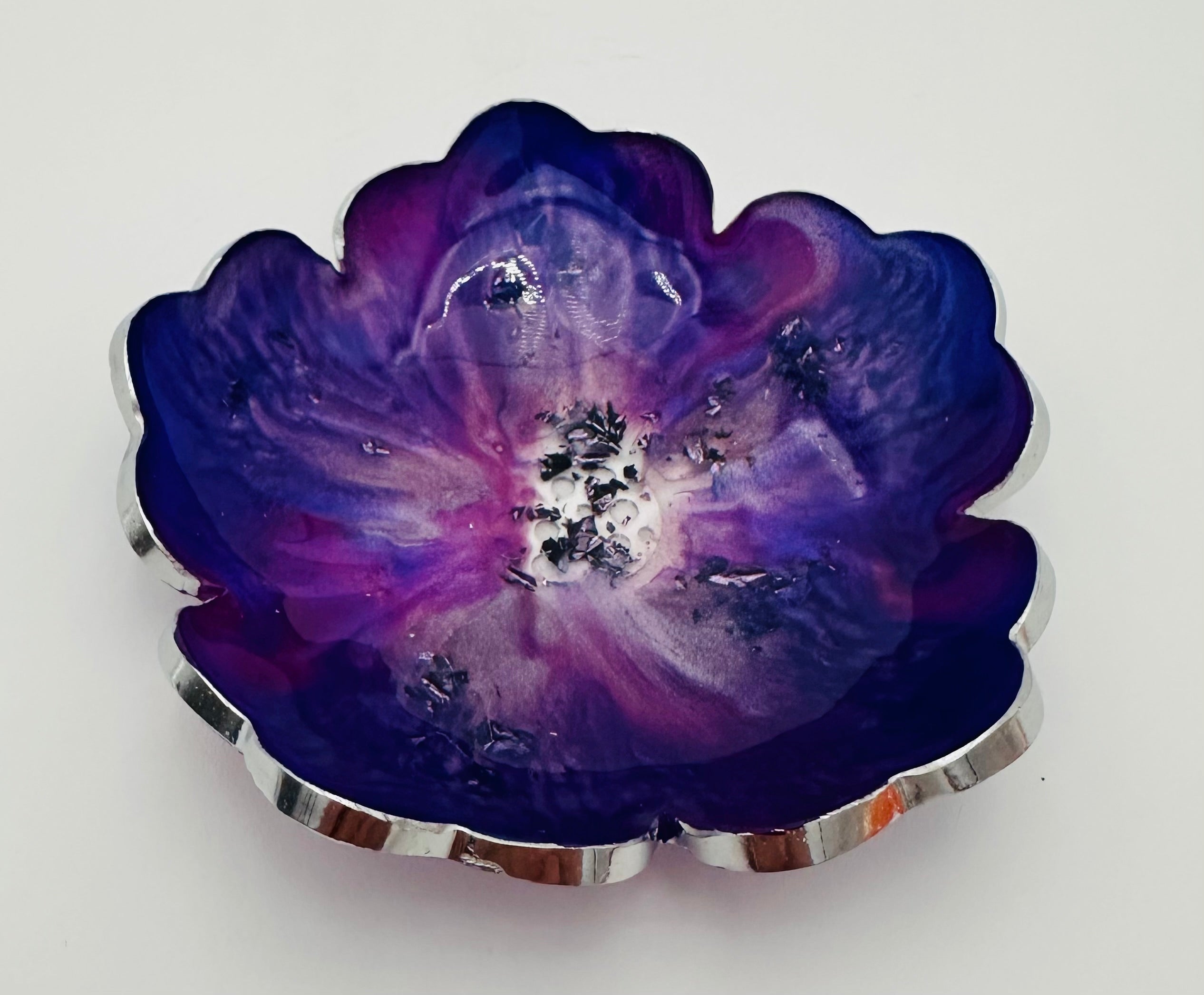 Small ResinFlower Bowl -Trimmed in Gold, Bronze, or Silver