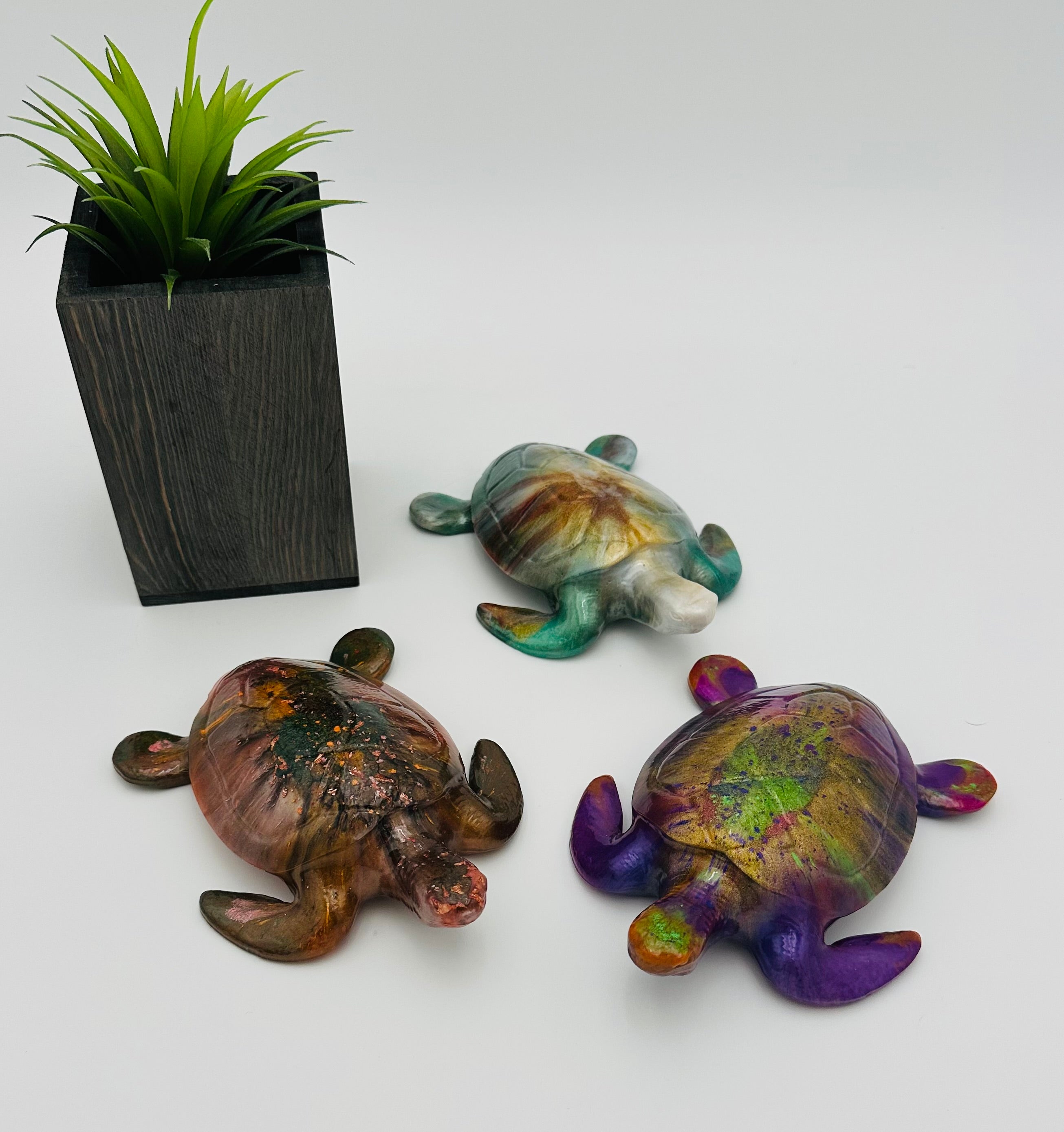 Hand-Poured Resin Art Turtle Sculpture