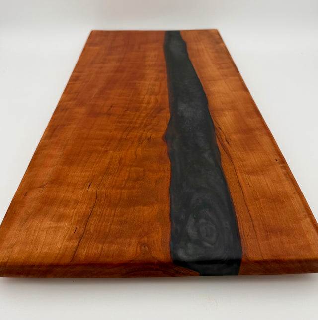 Handcrafted Live Edge Cherry with Epoxy River (Black) Board