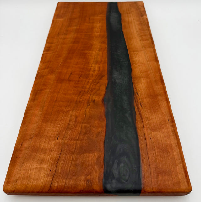 Handcrafted Live Edge Cherry with Epoxy River (Black) Board