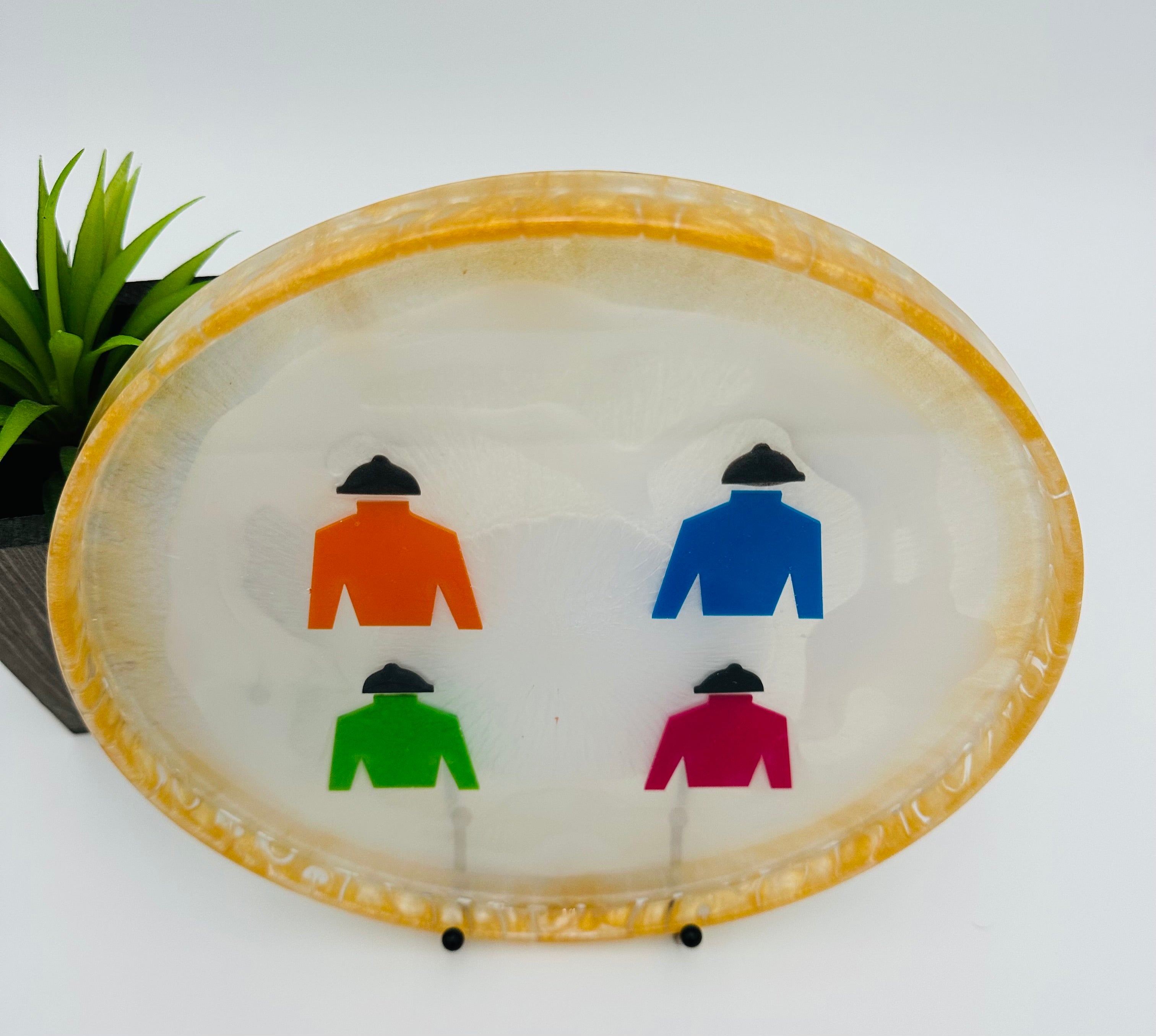 Handcrafted Equine Themed Round Resin Decorative Trays