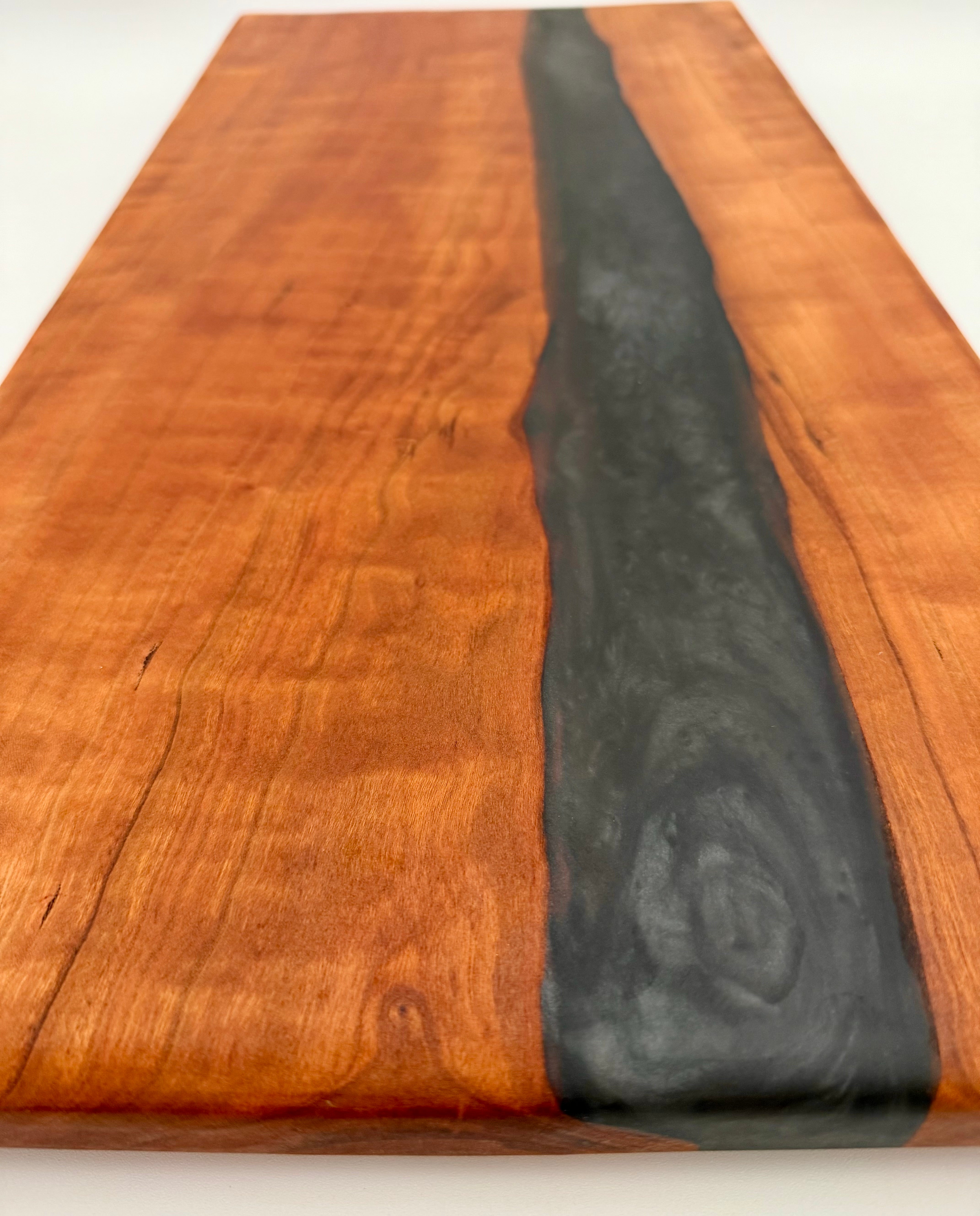 Handcrafted Live Edge Cherry with Epoxy River (Black) Board