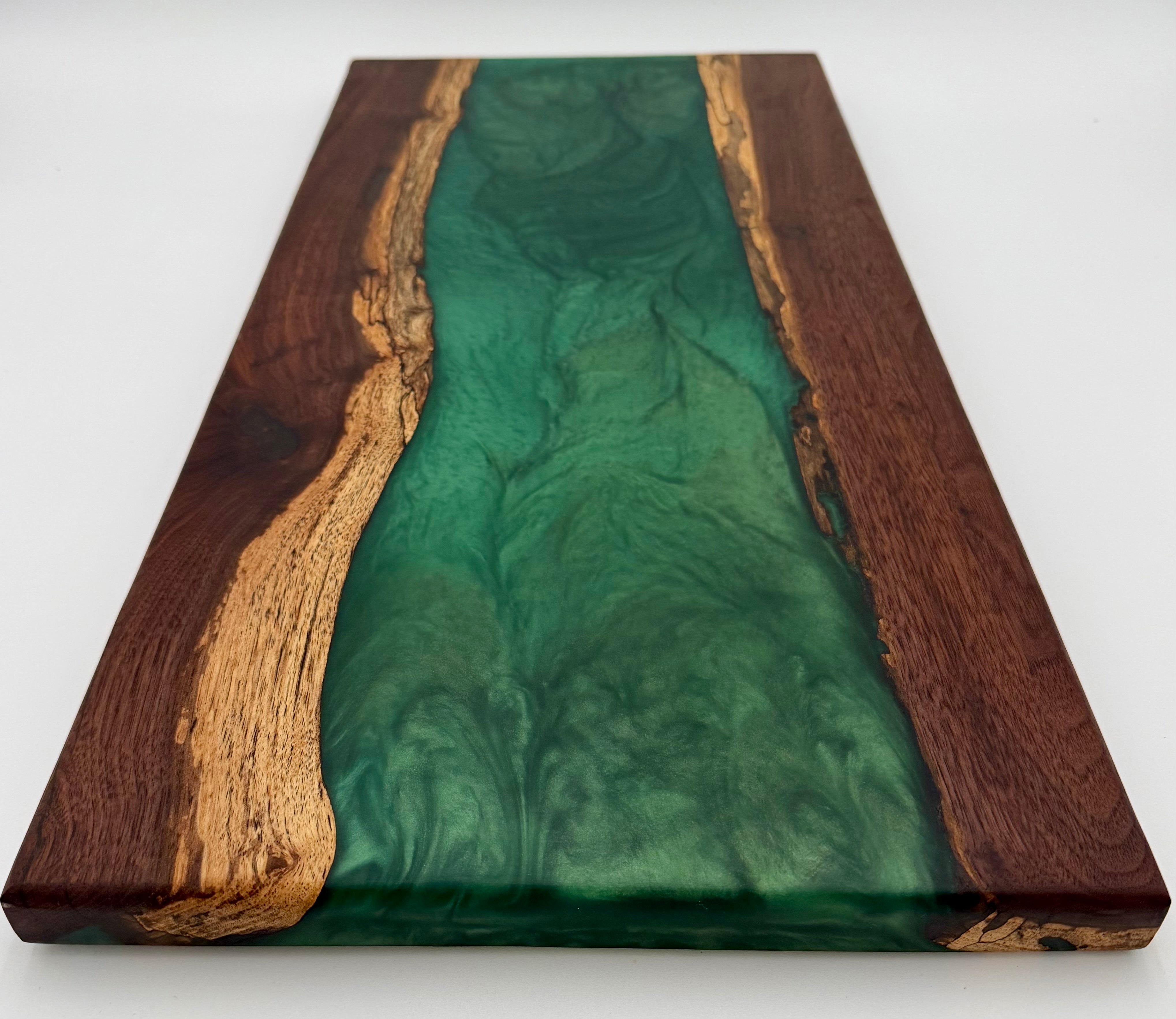 Emerald Green Metallic & Black Walnut Epoxy River Board
