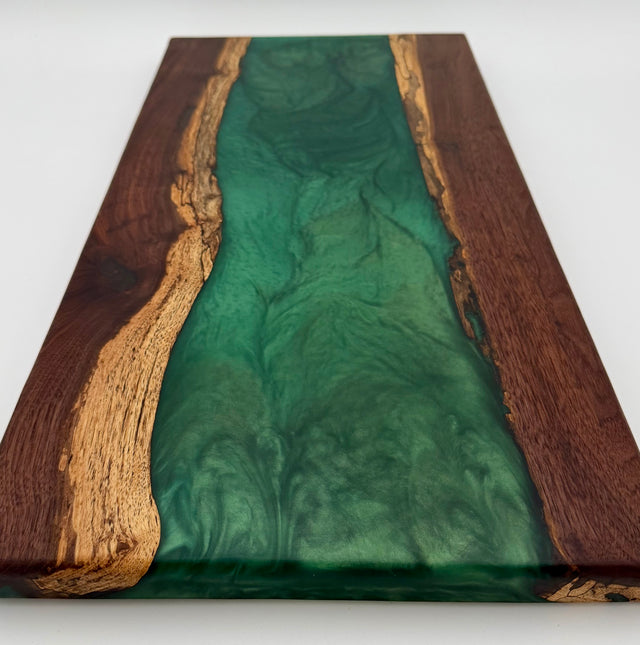 Emerald Green Metallic & Walnut Epoxy River Board