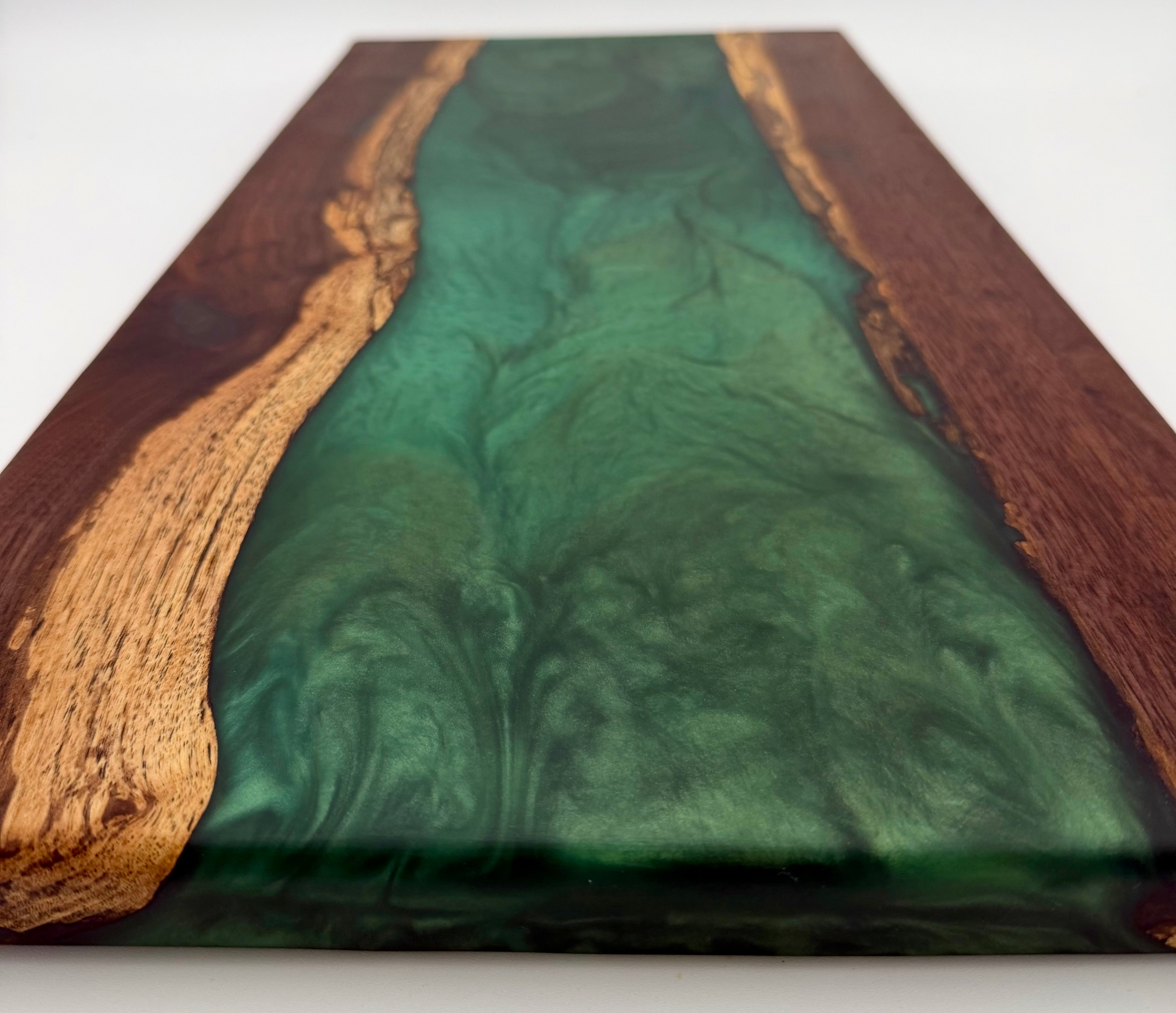 Emerald Green Metallic & Black Walnut Epoxy River Board