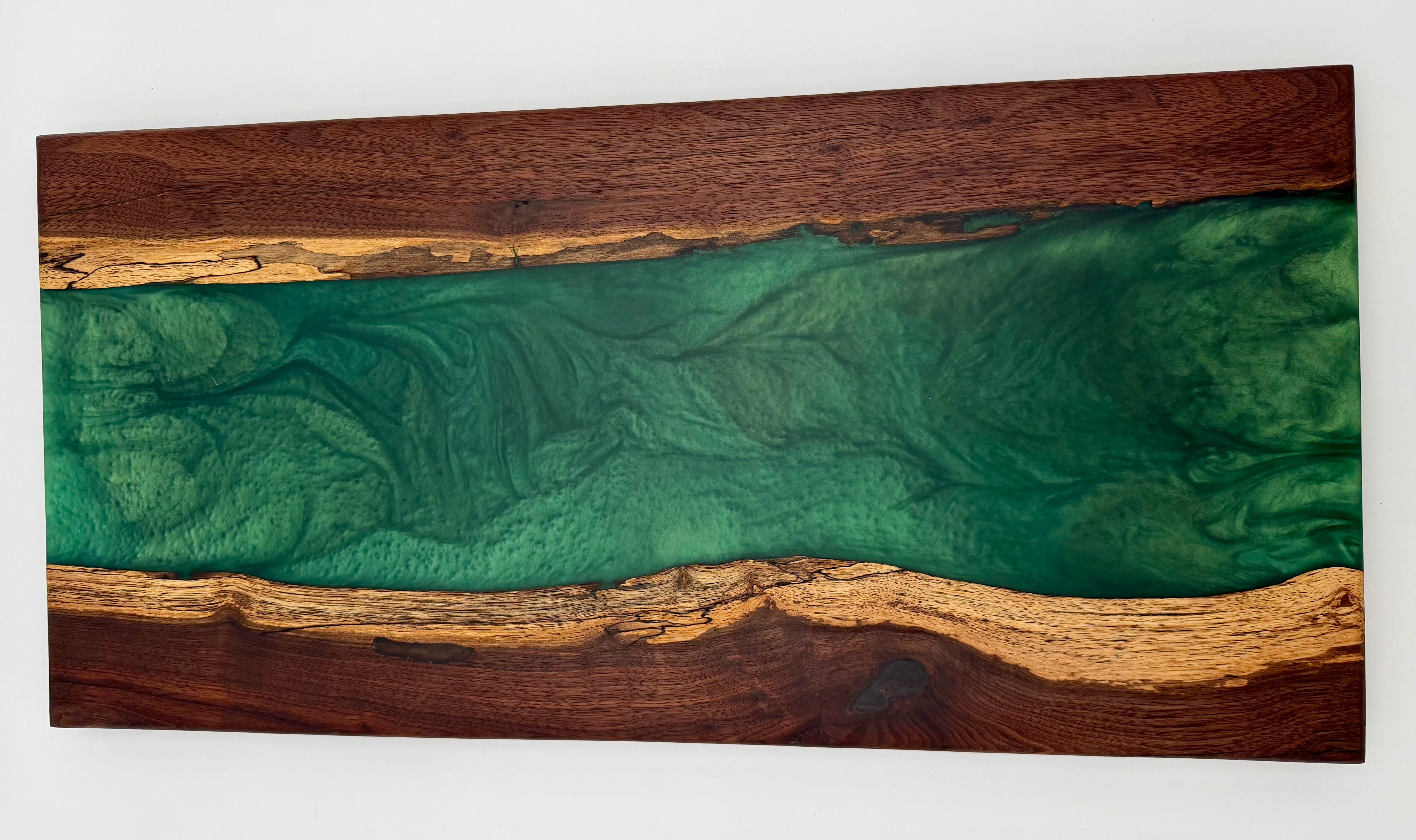 Emerald Green Metallic & Black Walnut Epoxy River Board