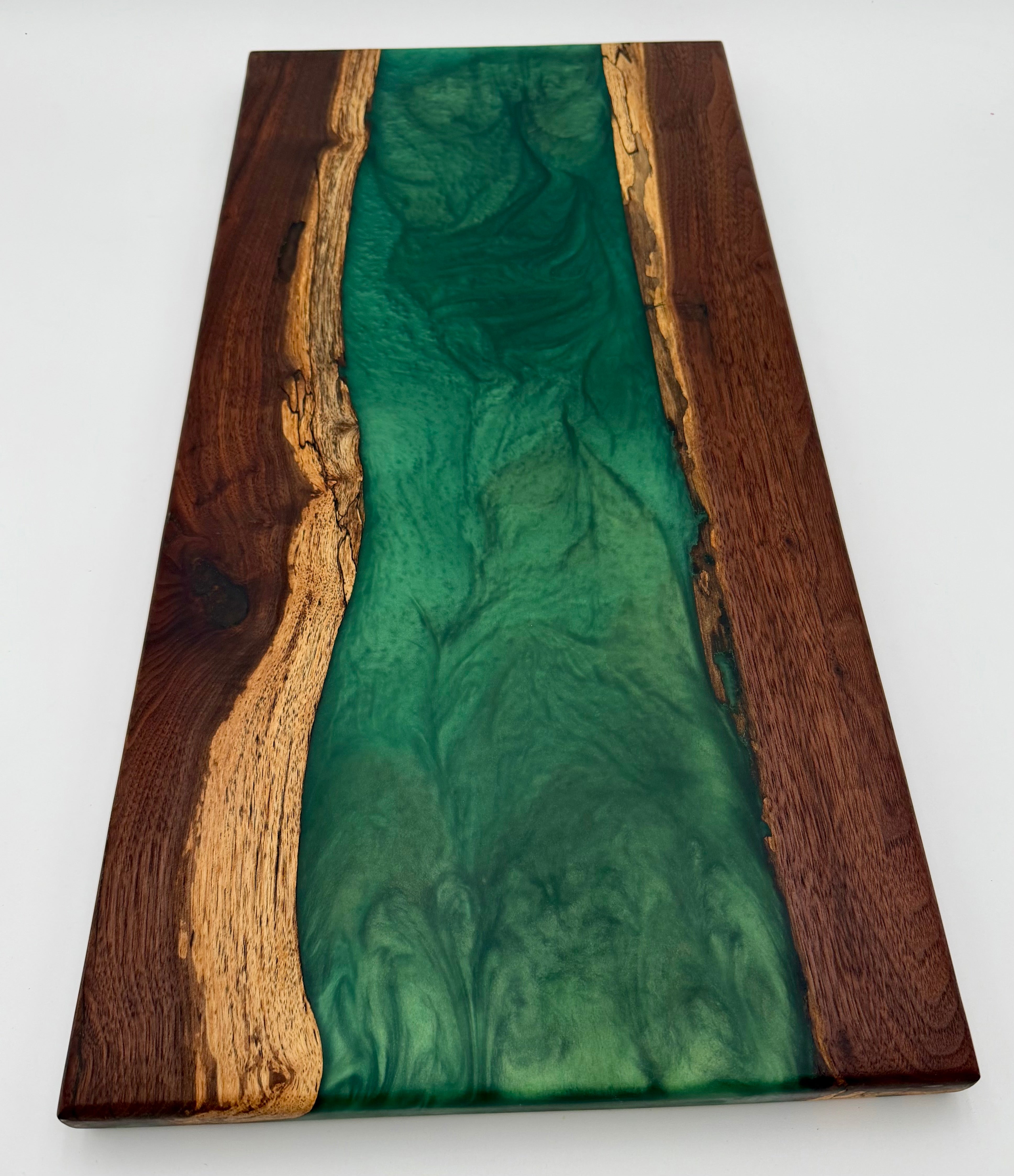 Emerald Green Metallic & Black Walnut Epoxy River Board