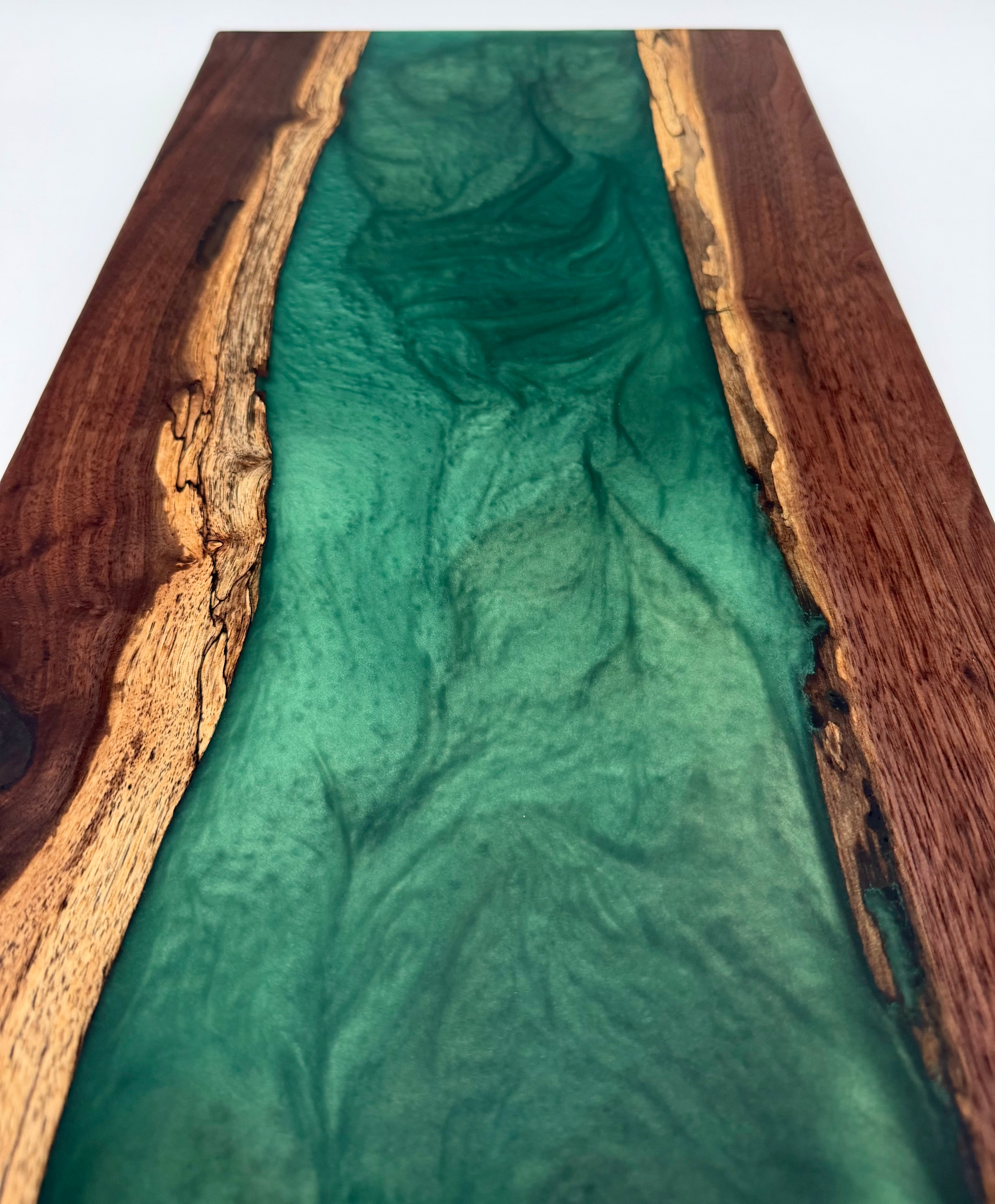 Emerald Green Metallic & Black Walnut Epoxy River Board