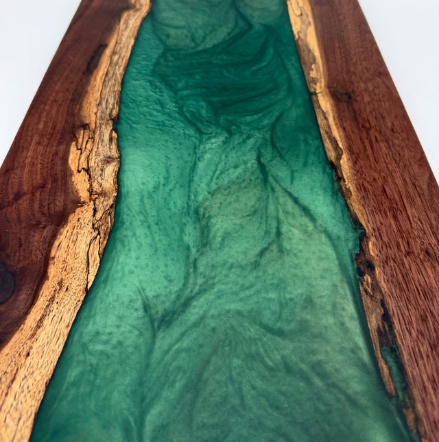 Emerald Green Metallic & Walnut Epoxy River Board