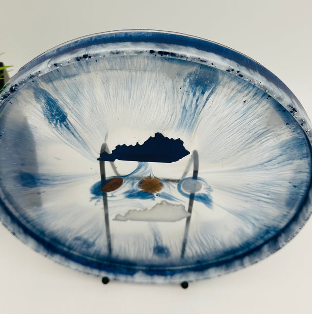 Handcrafted Kentucky Blue and White Round Resin Decorative Trays