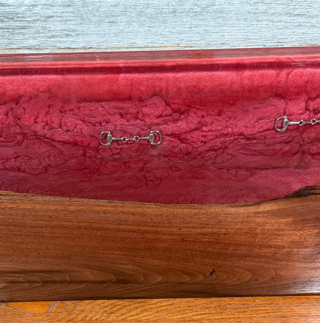 Handcrafted Metallic Rose Red Epoxy & Walnut Bridle Bit Charcuterie Board