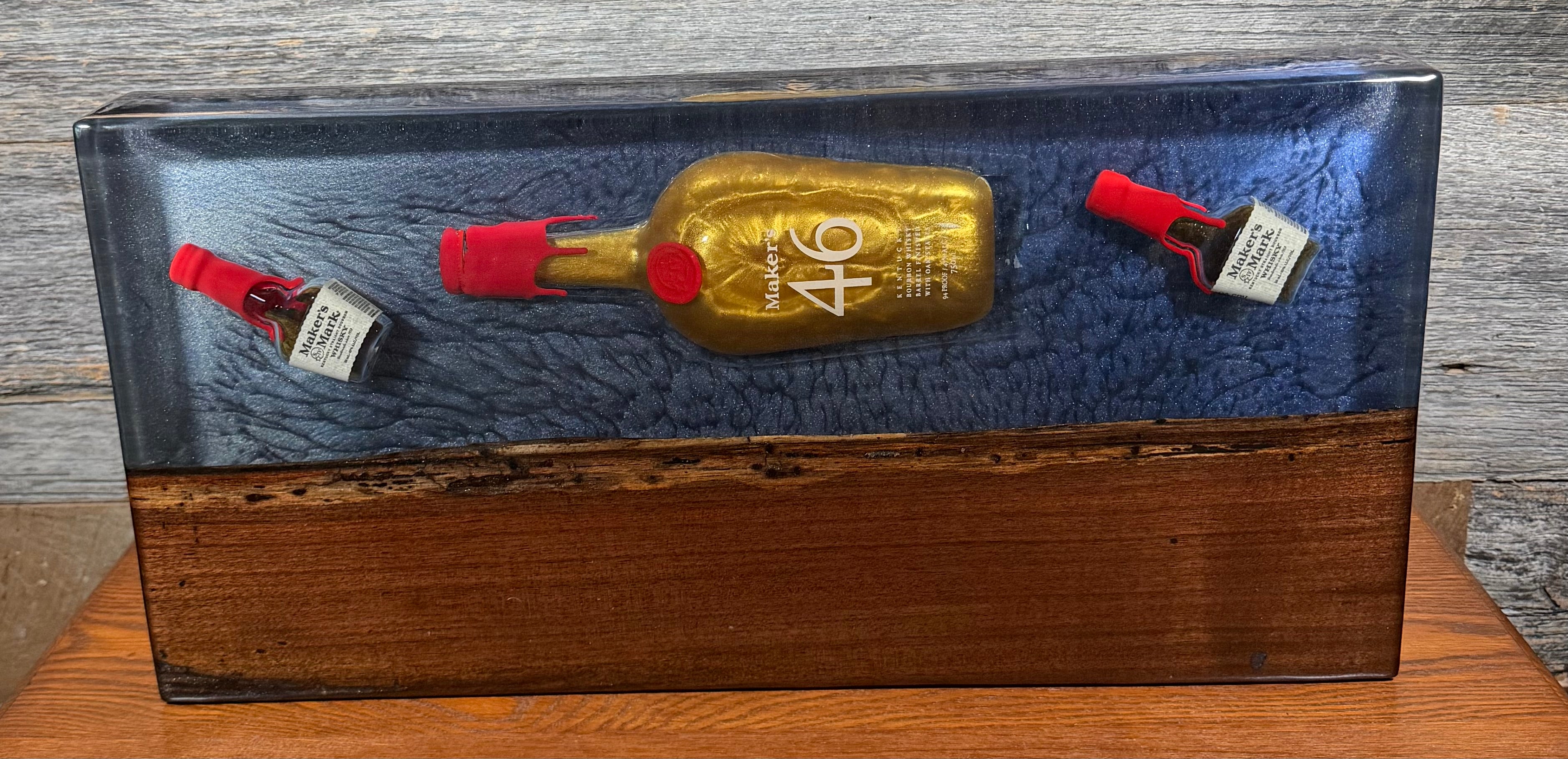 Handcrafted Maker's Mark Bourbon Bottle Epoxy Charcuterie Board