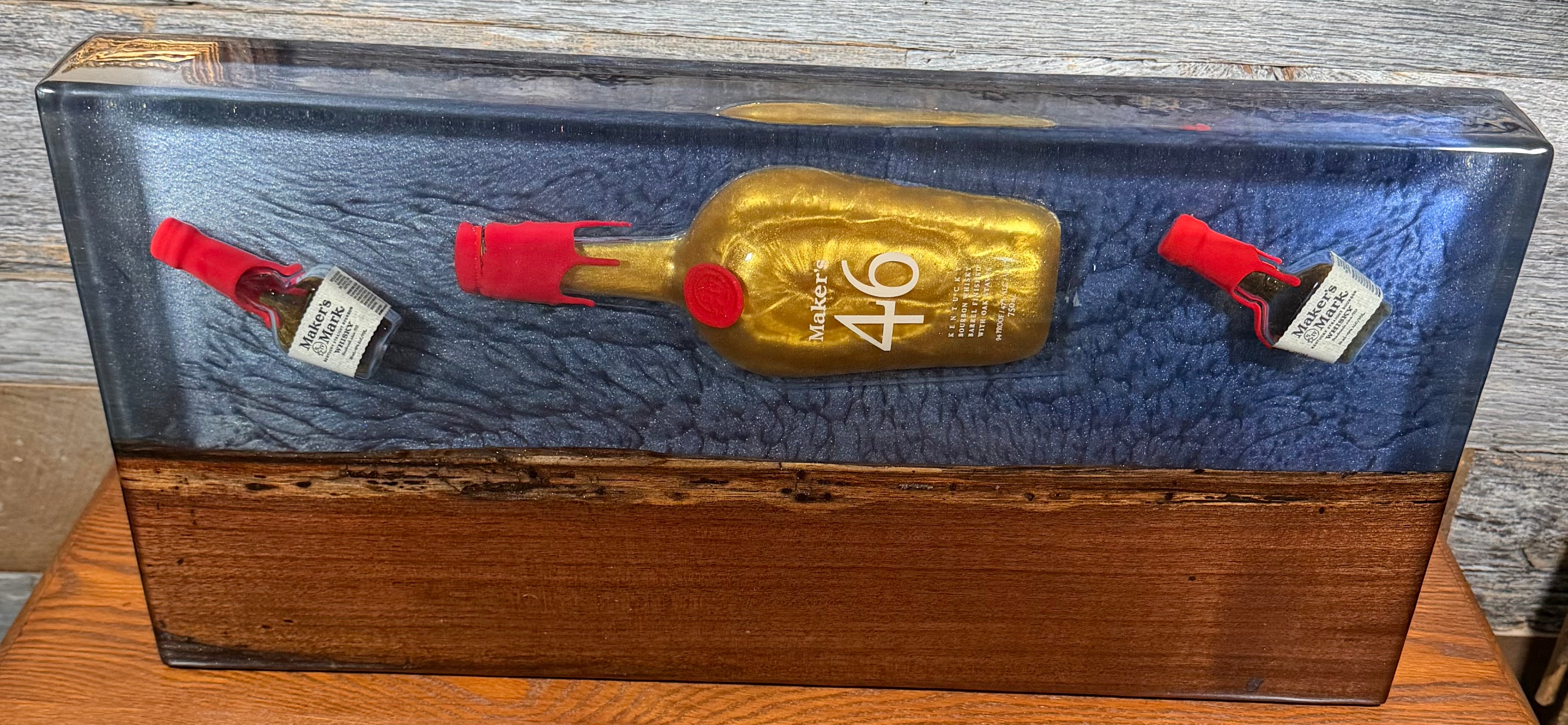 Handcrafted Maker's Mark Bourbon Bottle Epoxy Charcuterie Board