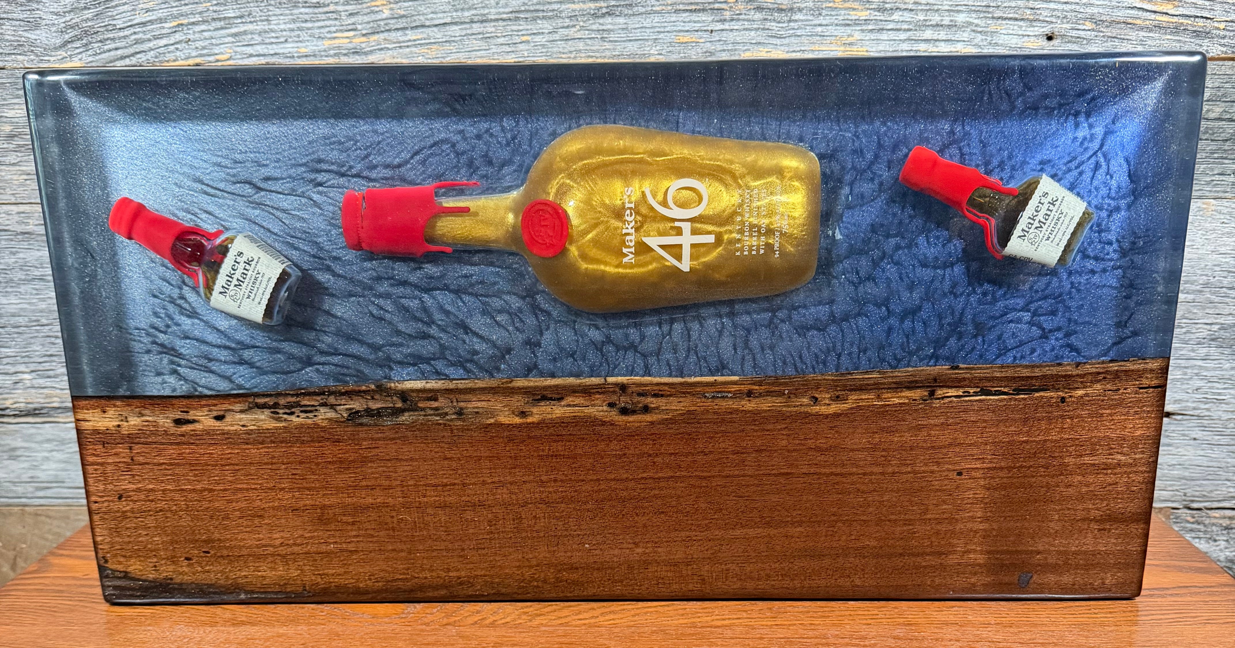 Handcrafted Maker's Mark Bourbon Bottle Epoxy Charcuterie Board