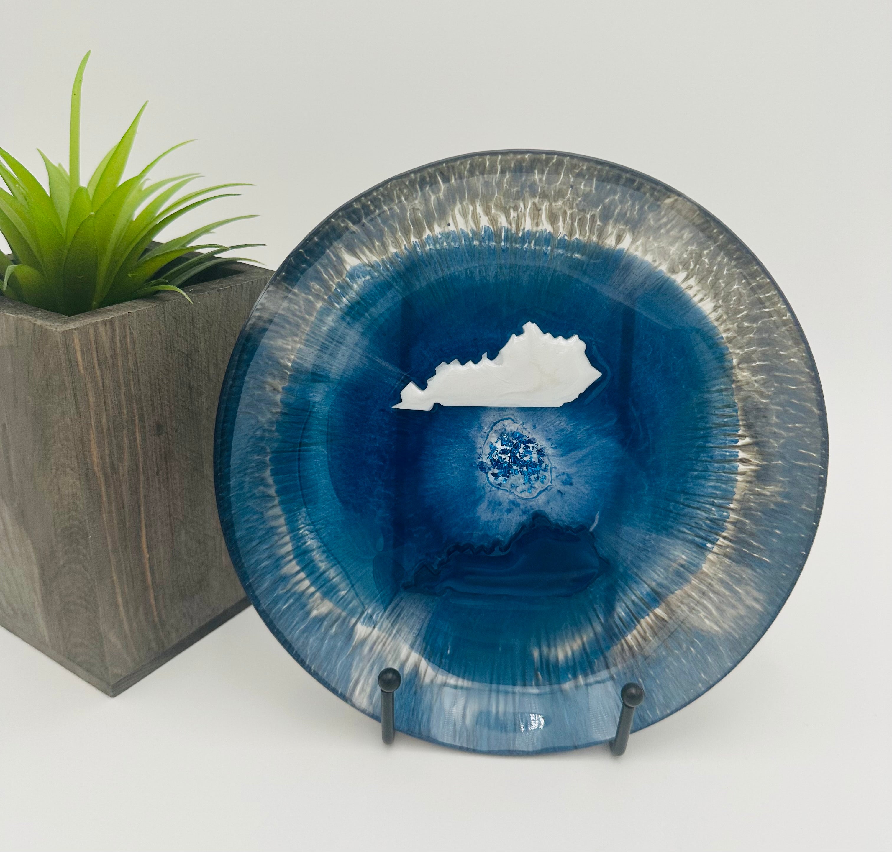 Handcrafted Kentucky Blue Resin Large Bowls with White Kentucky resin Inlay