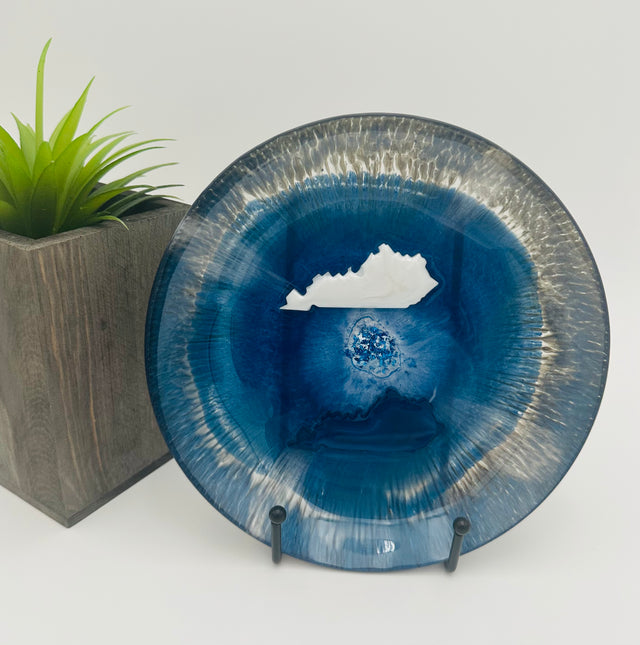 Handcrafted Kentucky Blue Resin Large Bowls with White Kentucky resin Inlay