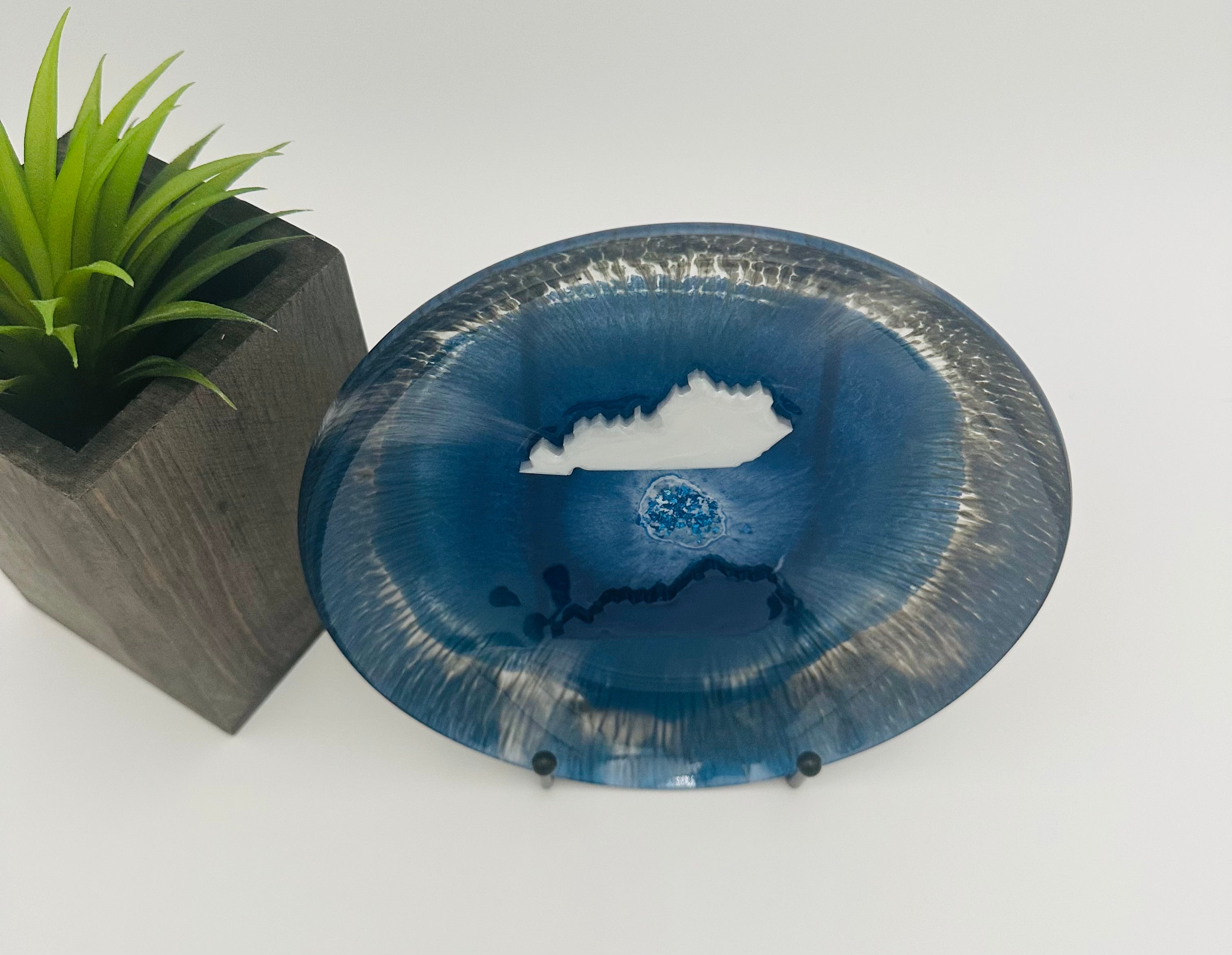 Handcrafted Kentucky Blue Resin Large Bowls with White Kentucky resin Inlay