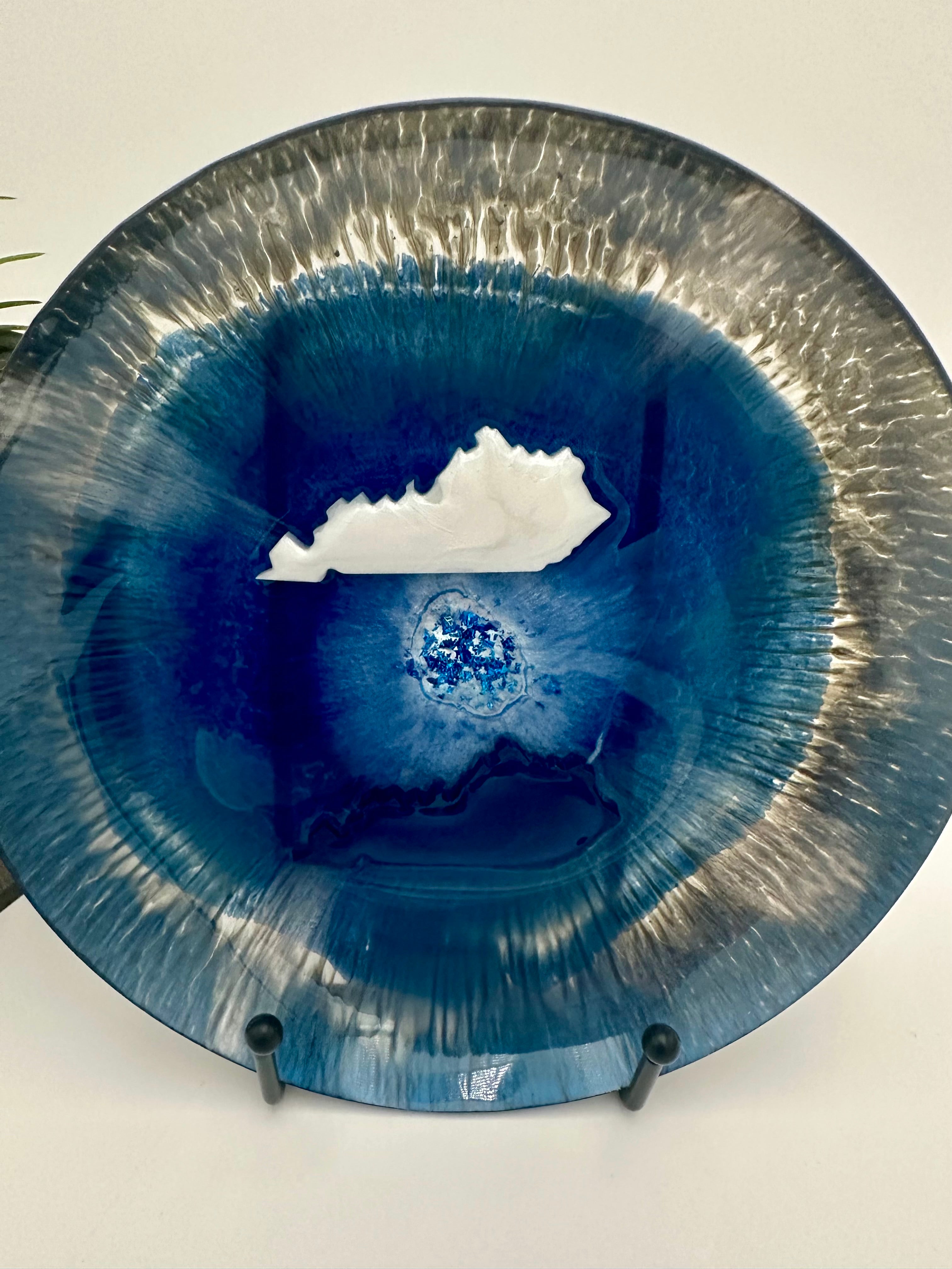 Handcrafted Kentucky Blue Resin Large Bowls with White Kentucky resin Inlay