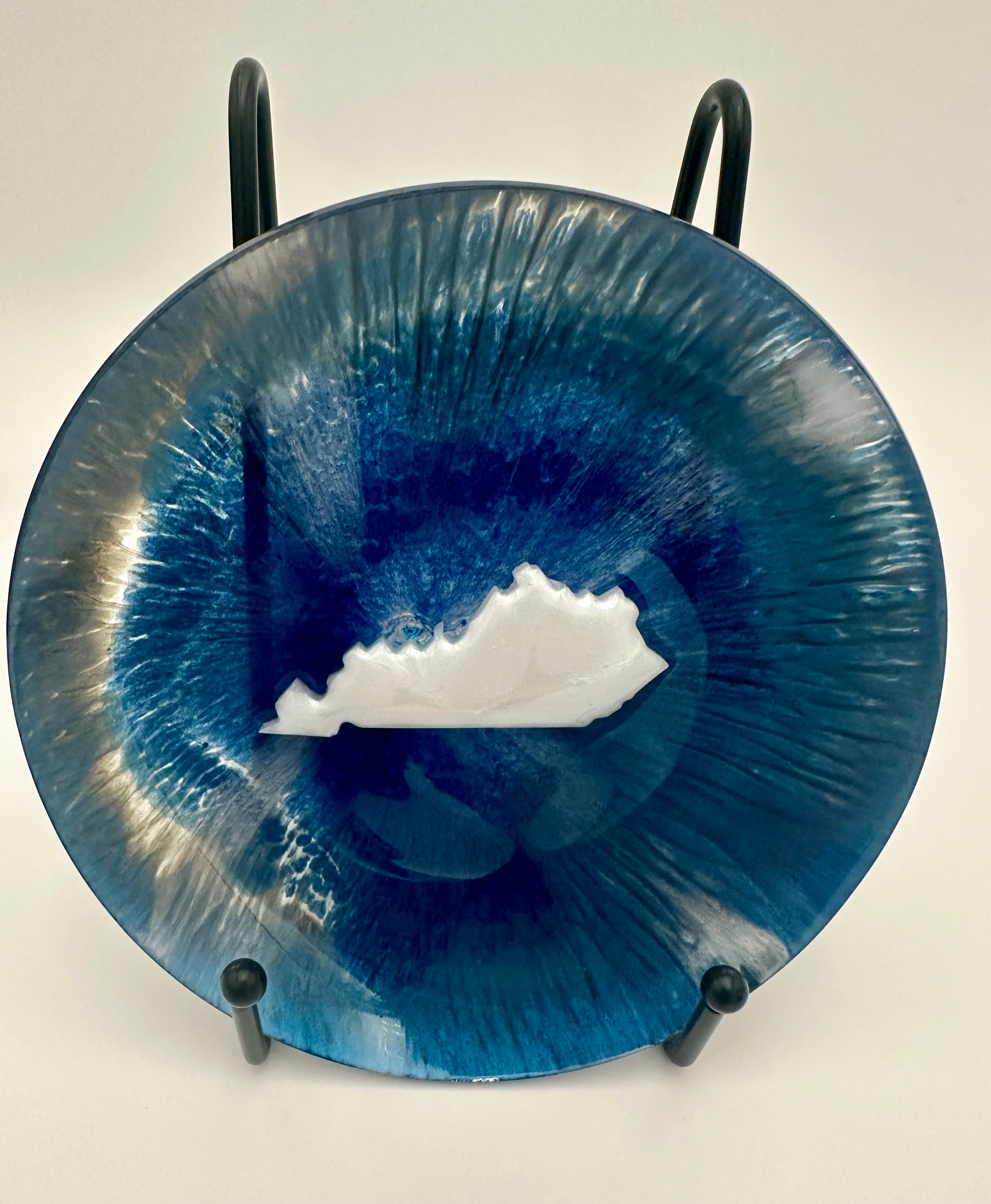 Handcrafted Kentucky Blue Resin medium Bowls with White Kentucky resin Inlay