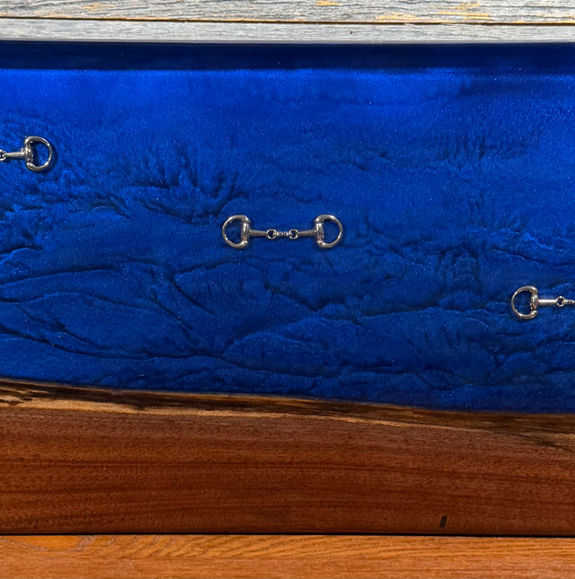 Handcrafted Equestrian Sapphire Blue Live Edge Walnut Charcuterie Board