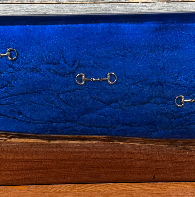 Handcrafted Equestrian Sapphire Blue Live Edge Walnut Charcuterie Board