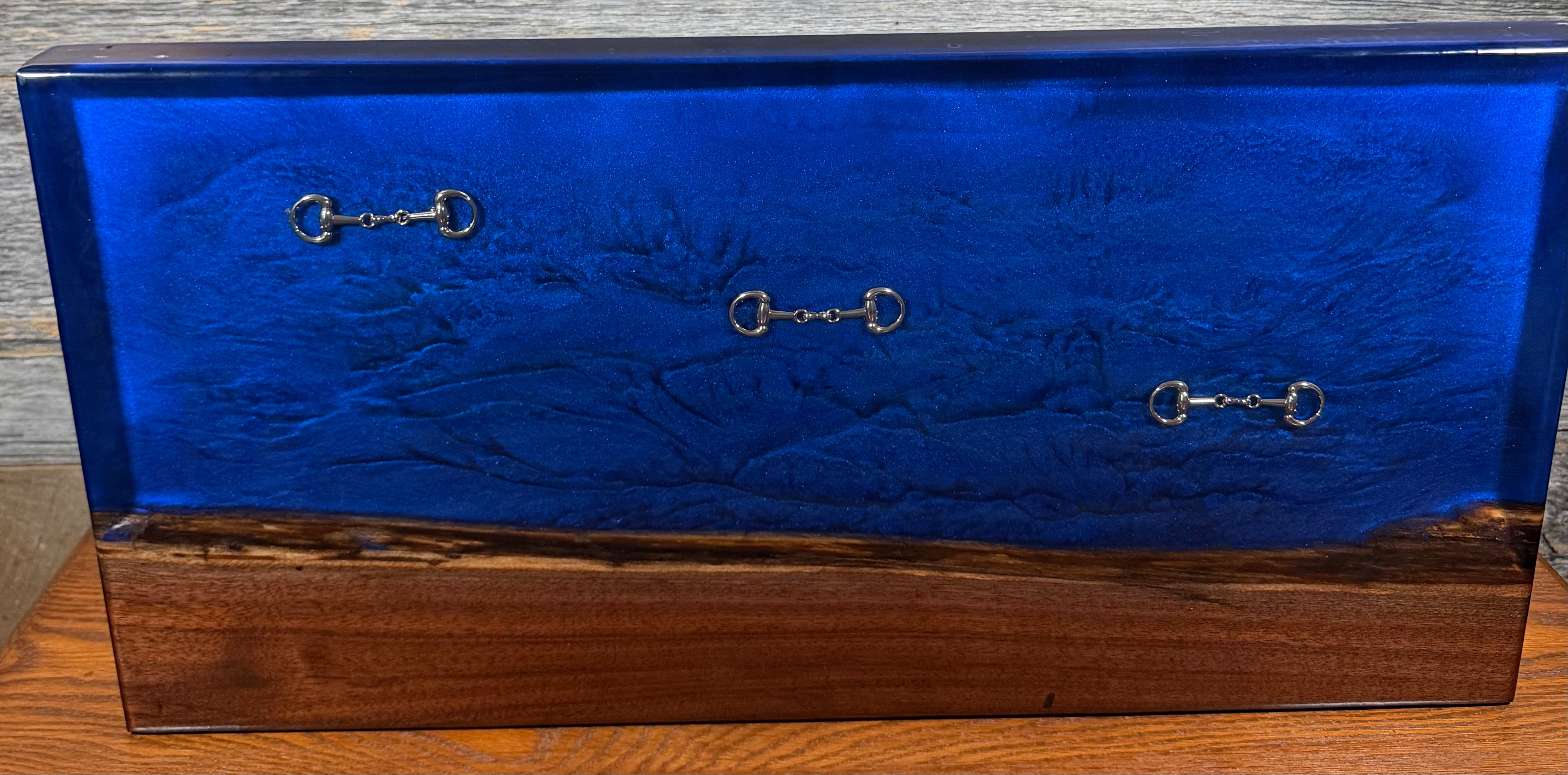 Handcrafted Equestrian Sapphire Blue Live Edge Walnut Charcuterie Board