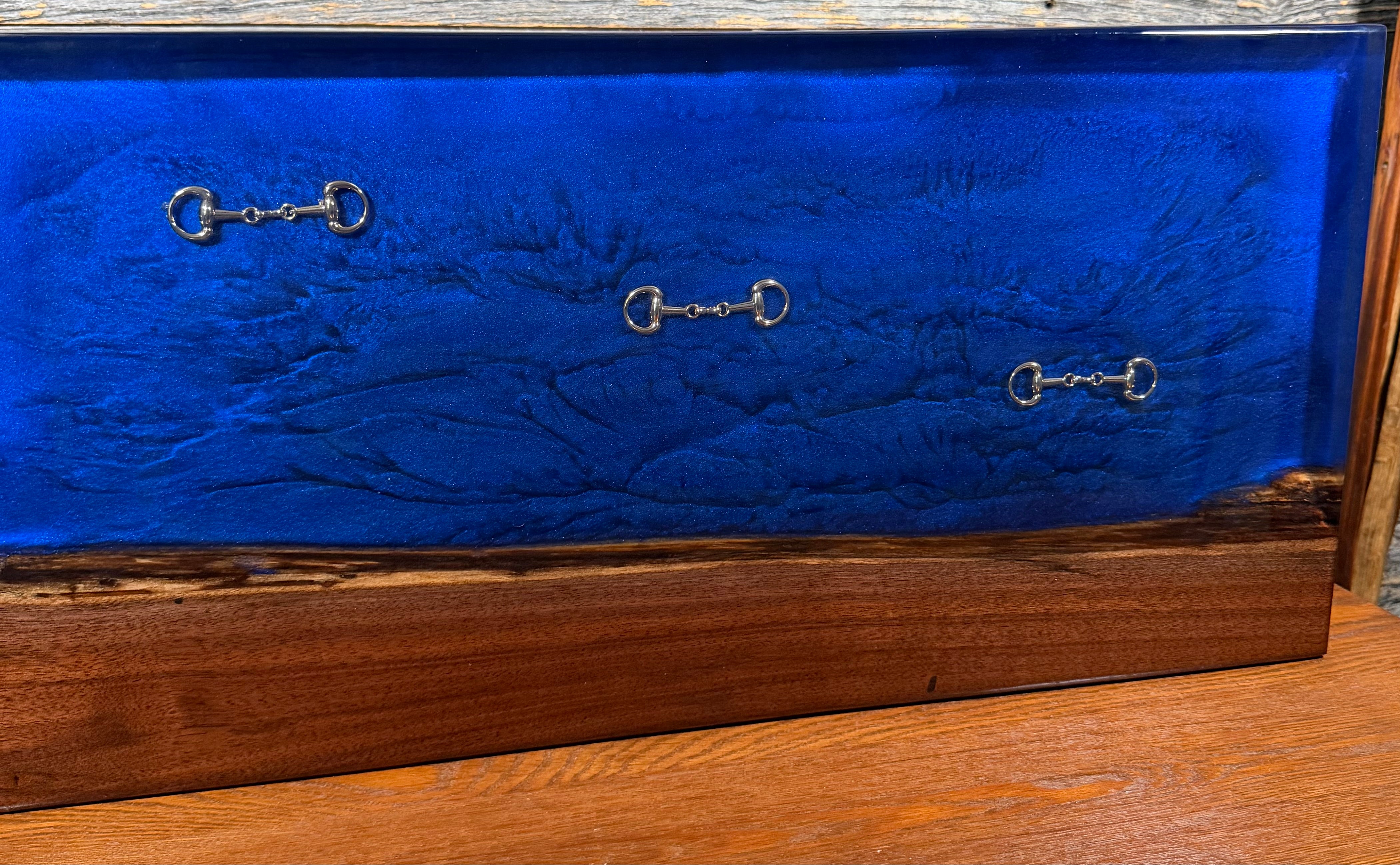 Handcrafted Equestrian Sapphire Blue Live Edge Walnut Charcuterie Board