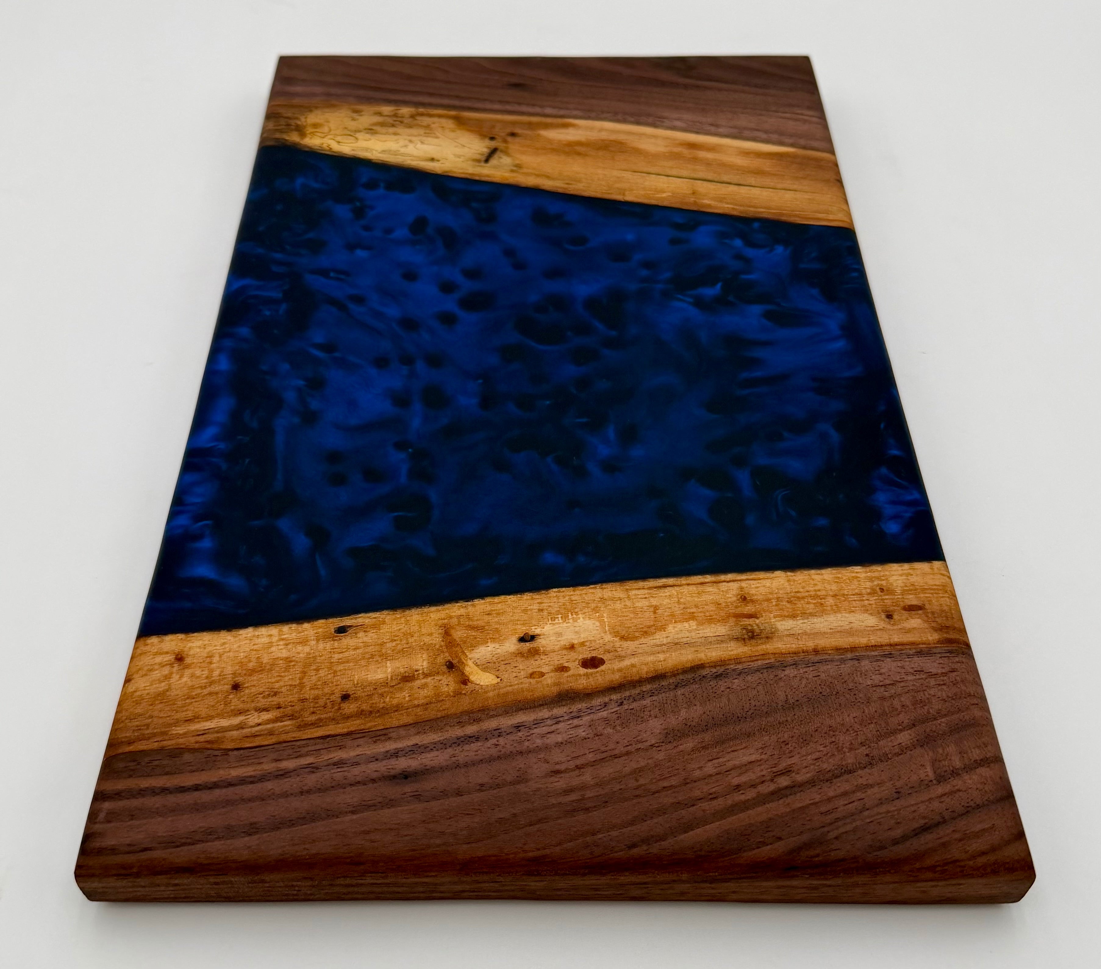 Deep Sapphire Blue Metallic & Walnut Epoxy River Board