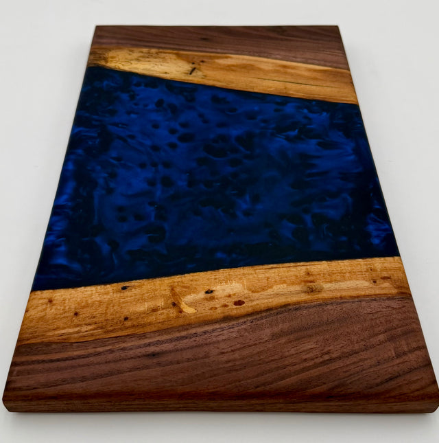 Deep Sapphire Blue Metallic & Walnut Epoxy River Board