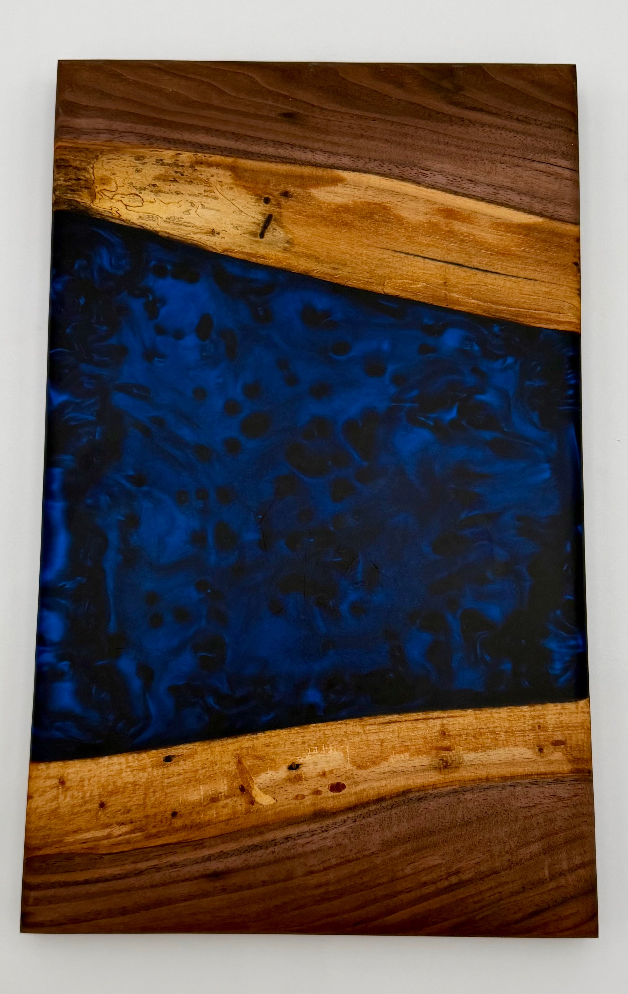 Deep Sapphire Blue Metallic & Walnut Epoxy River Board